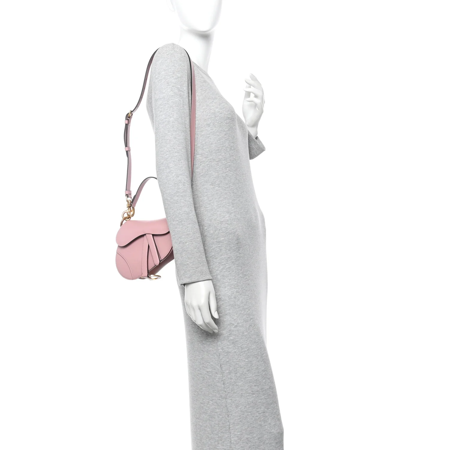 Smooth Calfskin Mini Saddle Bag With Strap Antique Pink - Image 3