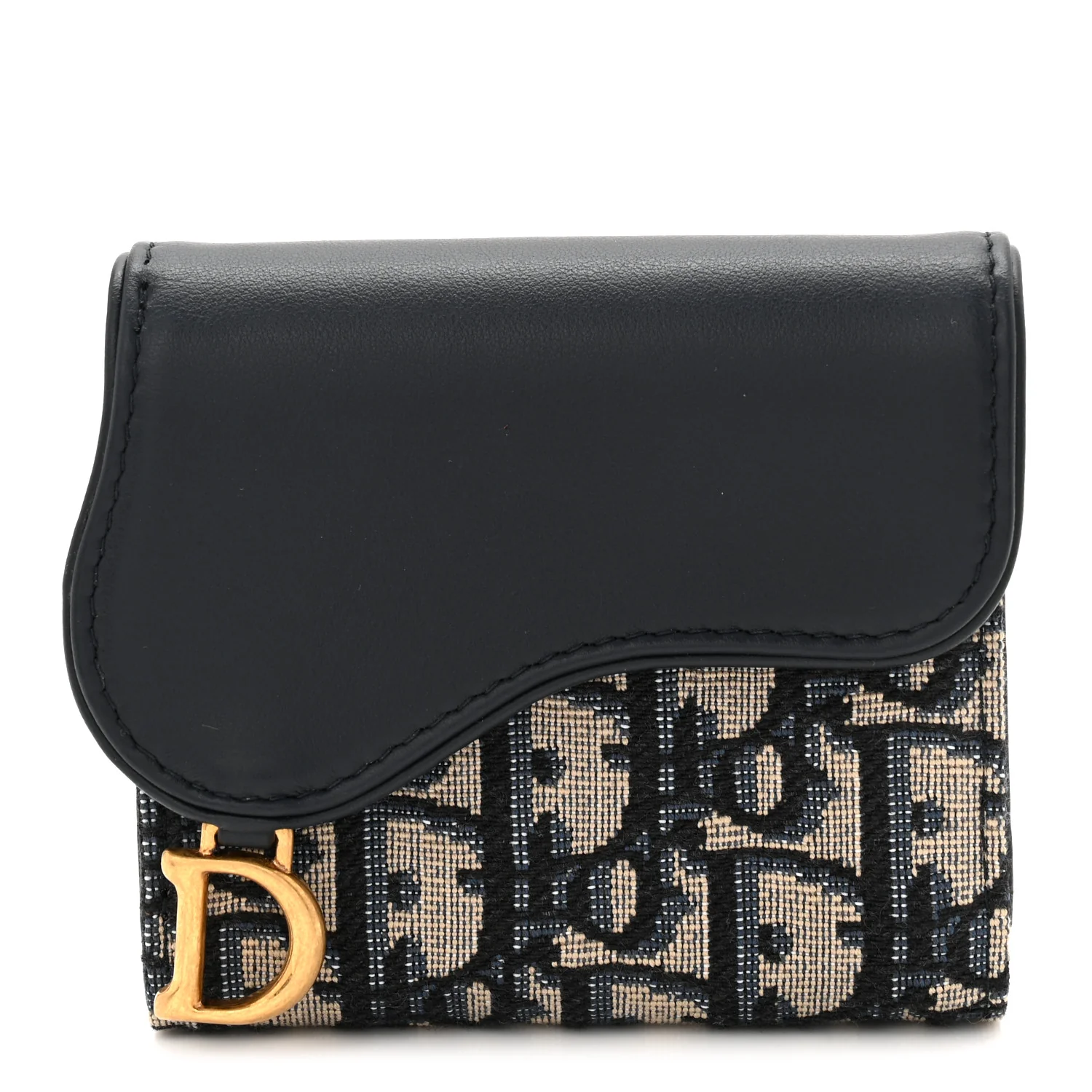 Smooth Calfskin Oblique Saddle Lotus Wallet Blue