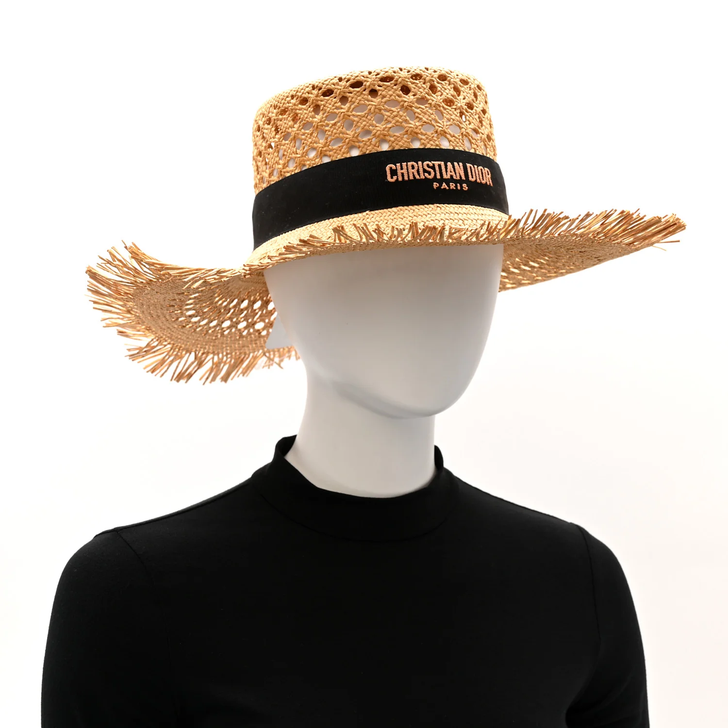 Straw Embroidered Bob Naughtily Large Brim Hat 57 Natural Black - Image 2