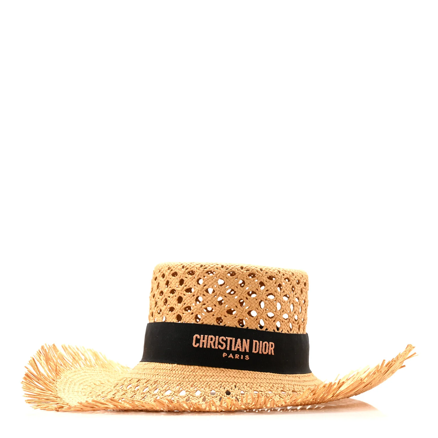 Straw Embroidered Bob Naughtily Large Brim Hat 57 Natural Black - Image 3
