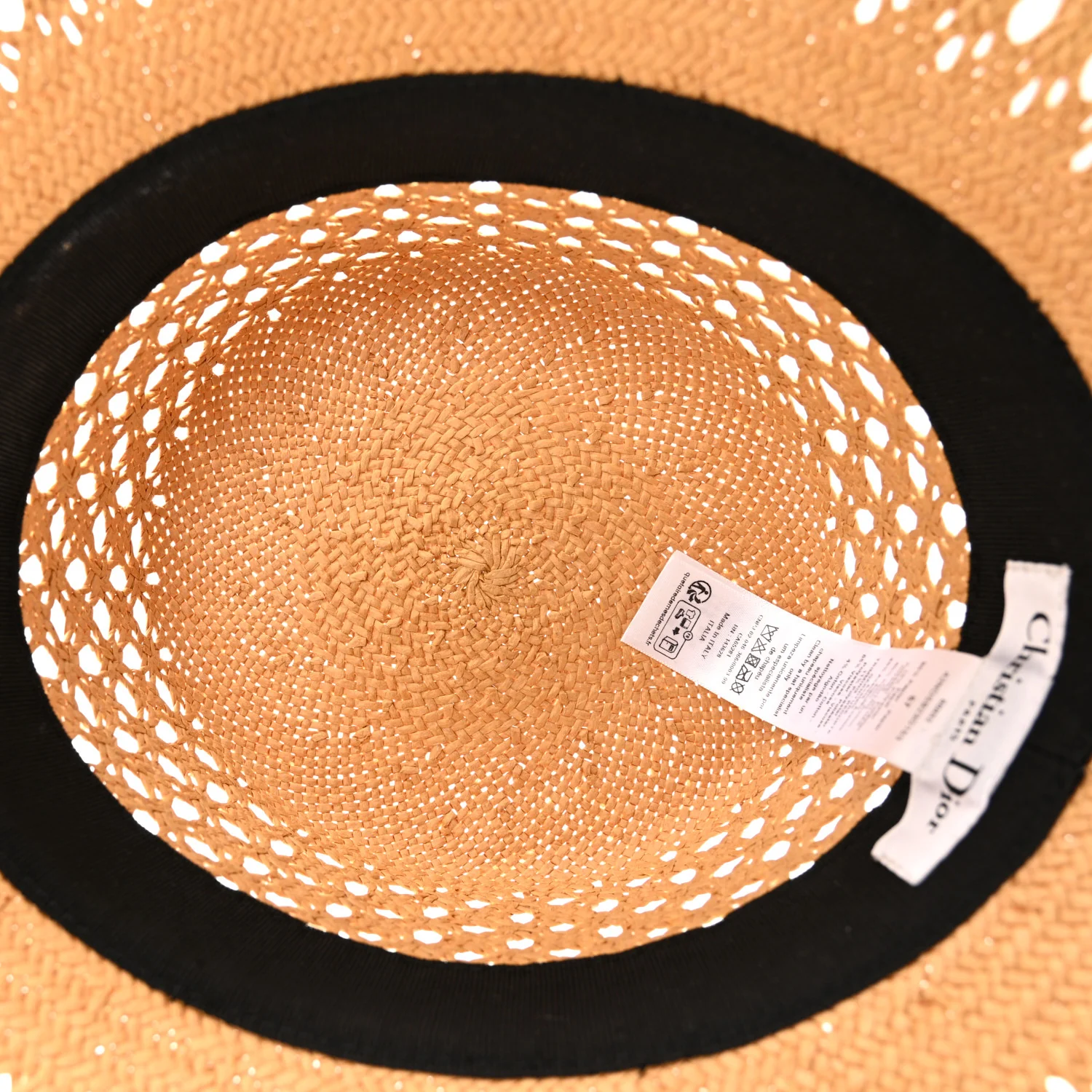 Straw Embroidered Bob Naughtily Large Brim Hat 57 Natural Black - Image 7