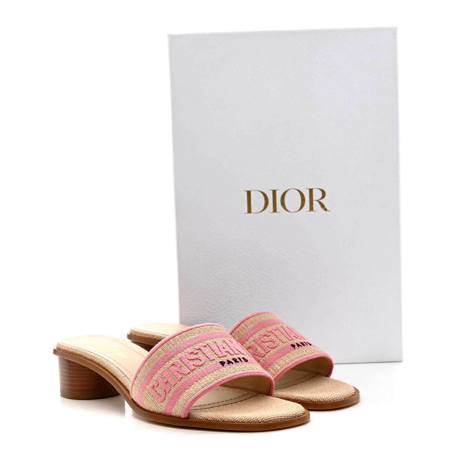 Straw Embroidered Dway 40mm Slide Sandals 37 Rose Begonia - Image 10