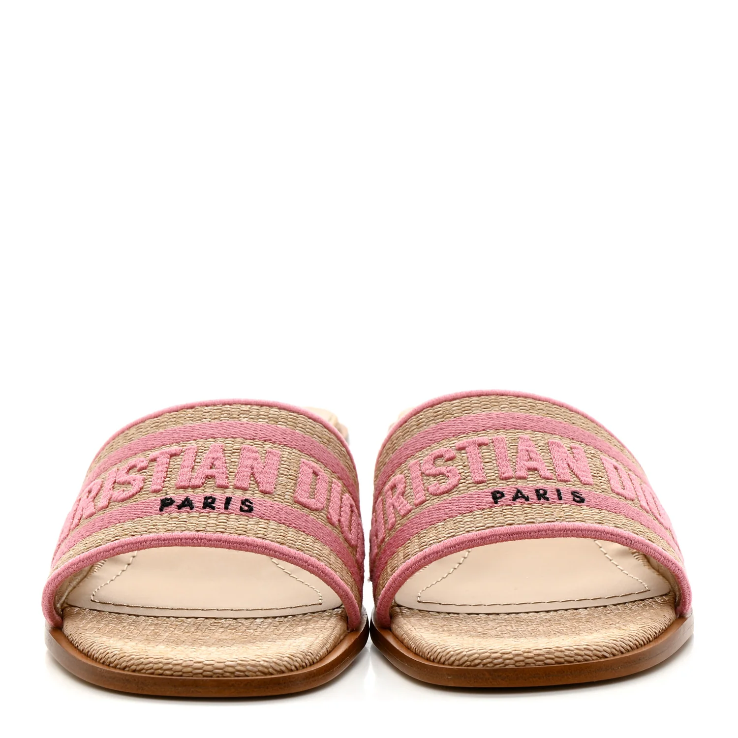 Straw Embroidered Dway 40mm Slide Sandals 37 Rose Begonia - Image 3
