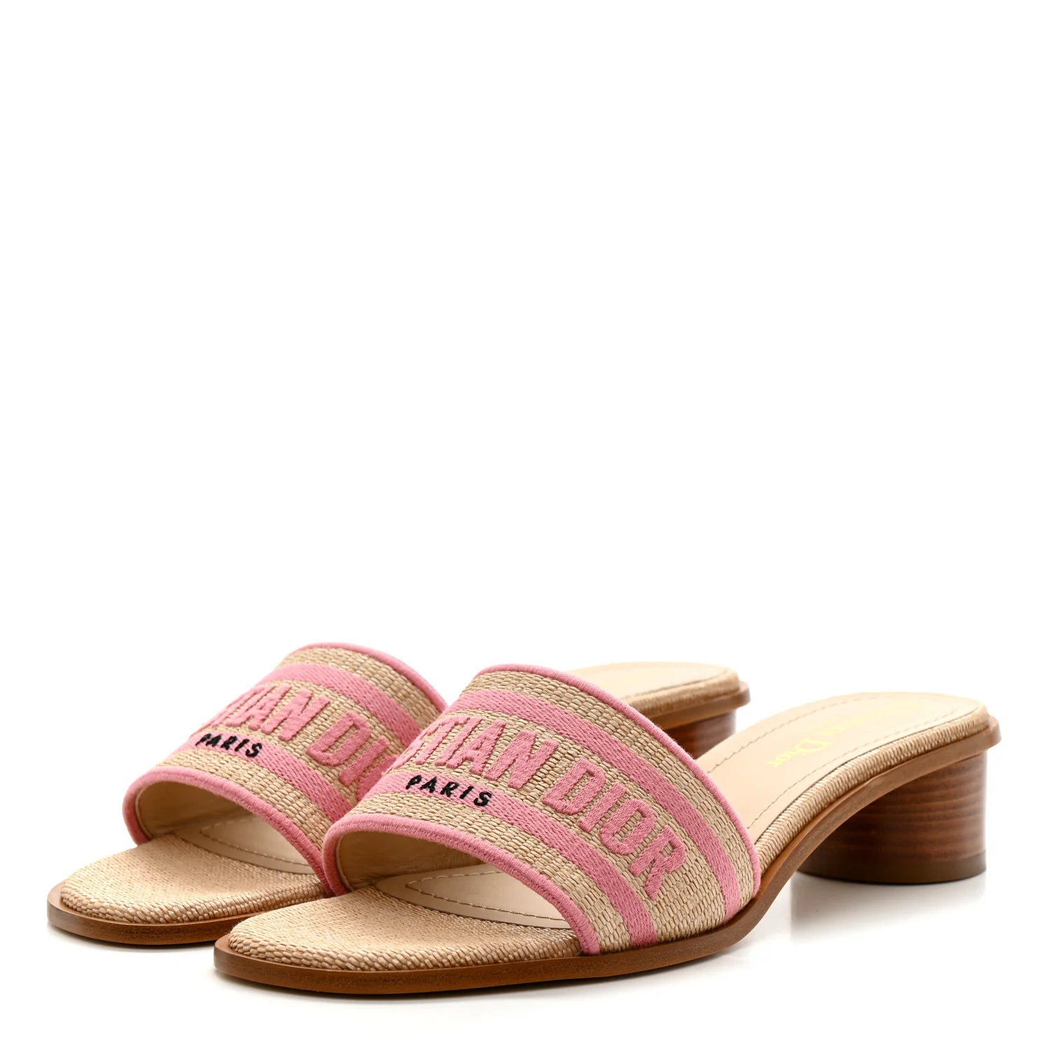 Straw Embroidered Dway 40mm Slide Sandals 37 Rose Begonia - Image 4
