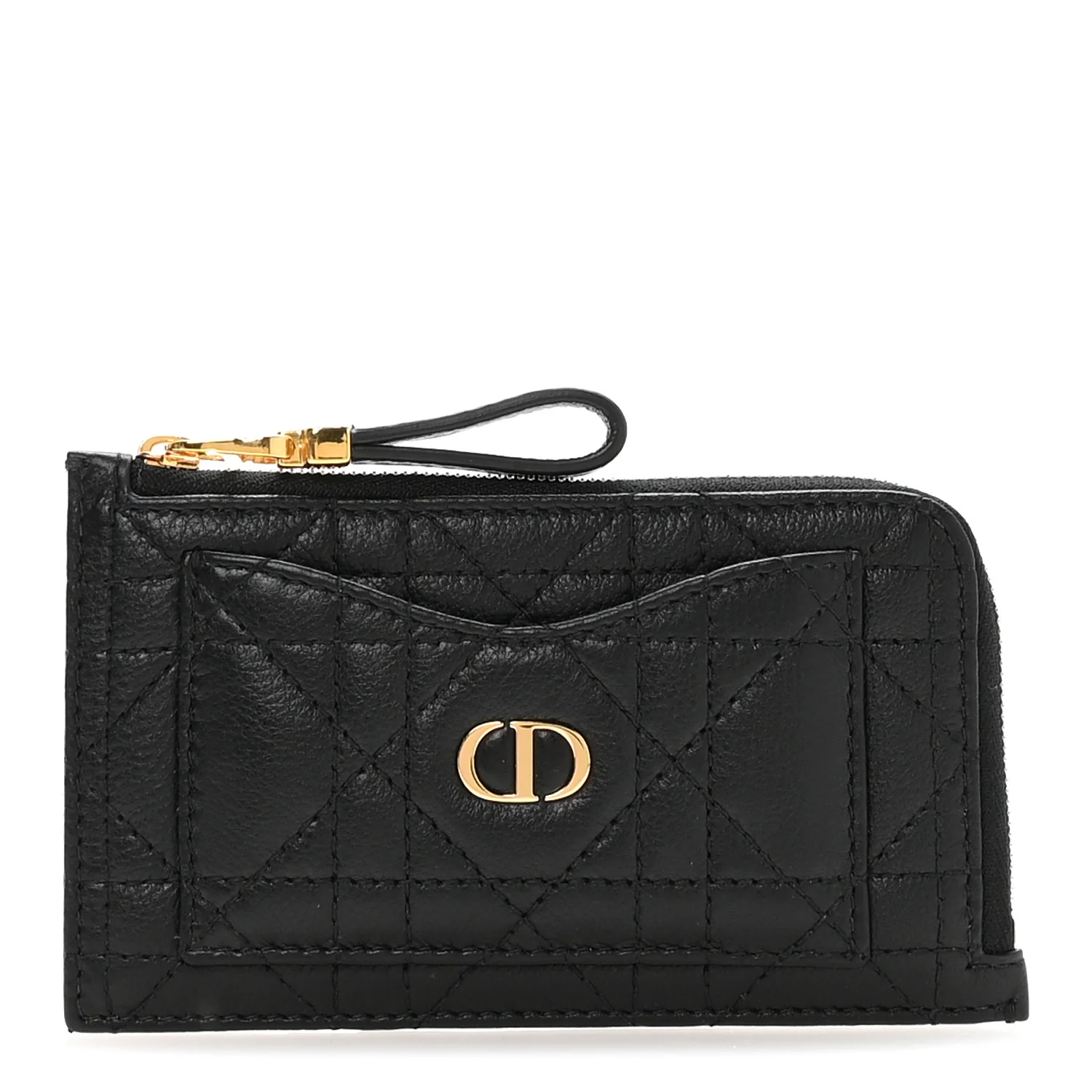 Supple Calfskin Cannage Caro Cosmos Zipped Card Holder Black