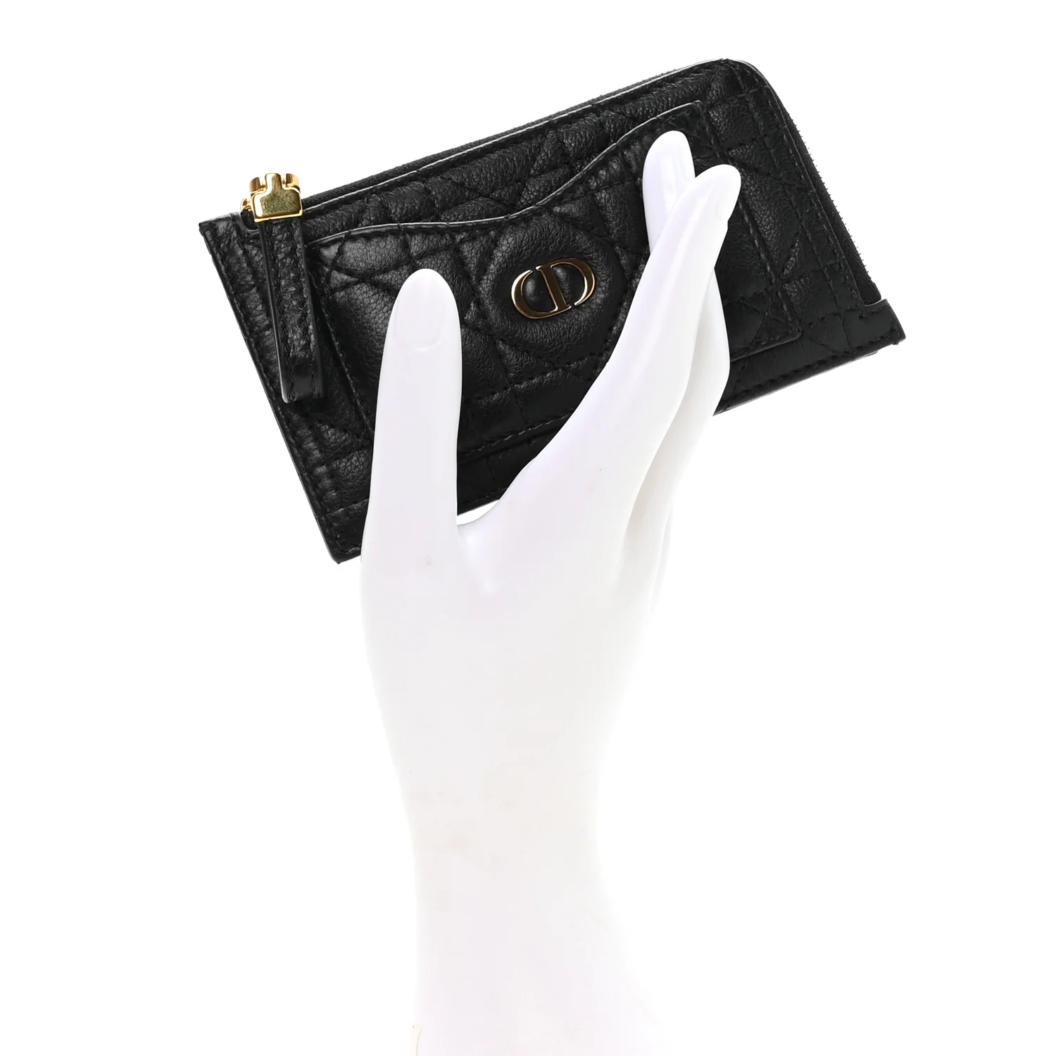 Supple Calfskin Cannage Caro Cosmos Zipped Card Holder Black - Image 2