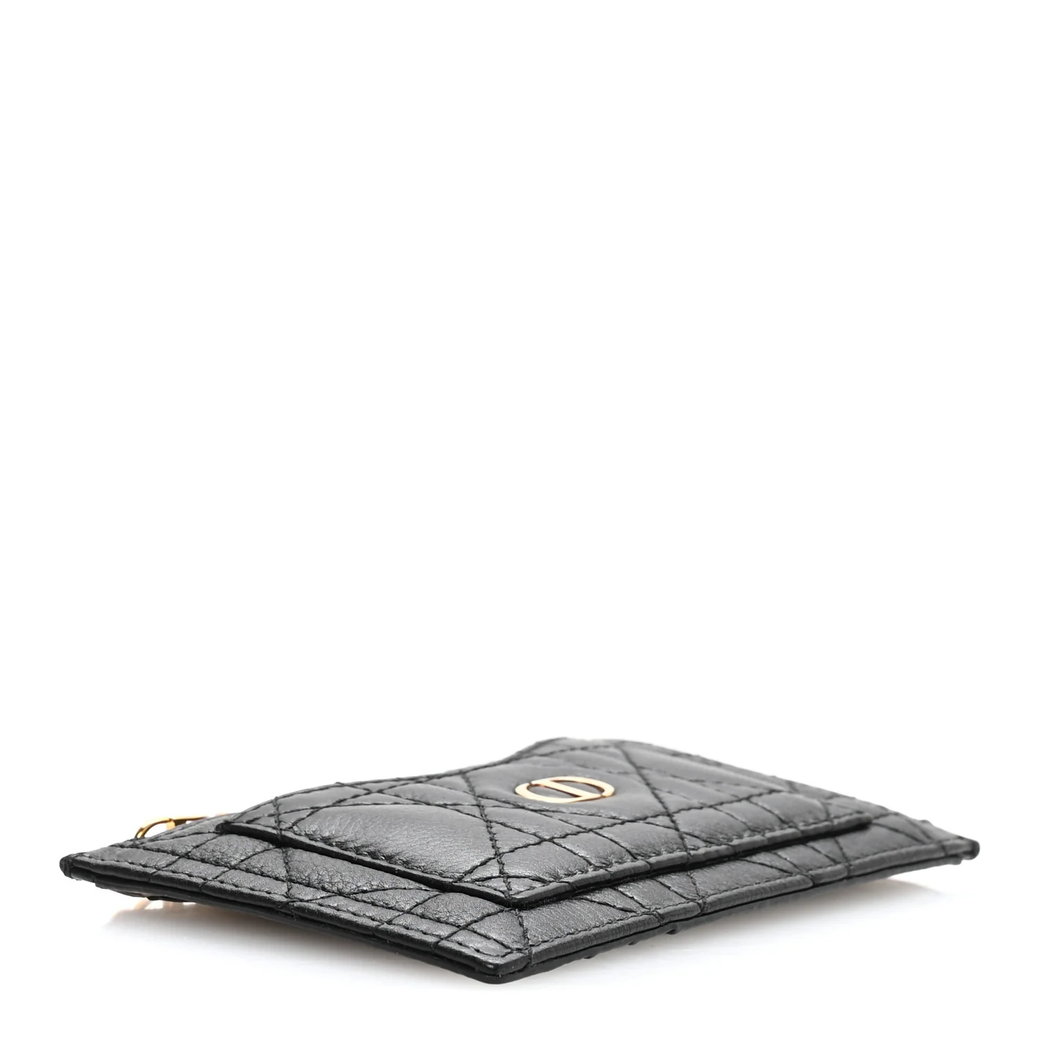 Supple Calfskin Cannage Caro Cosmos Zipped Card Holder Black - Image 4