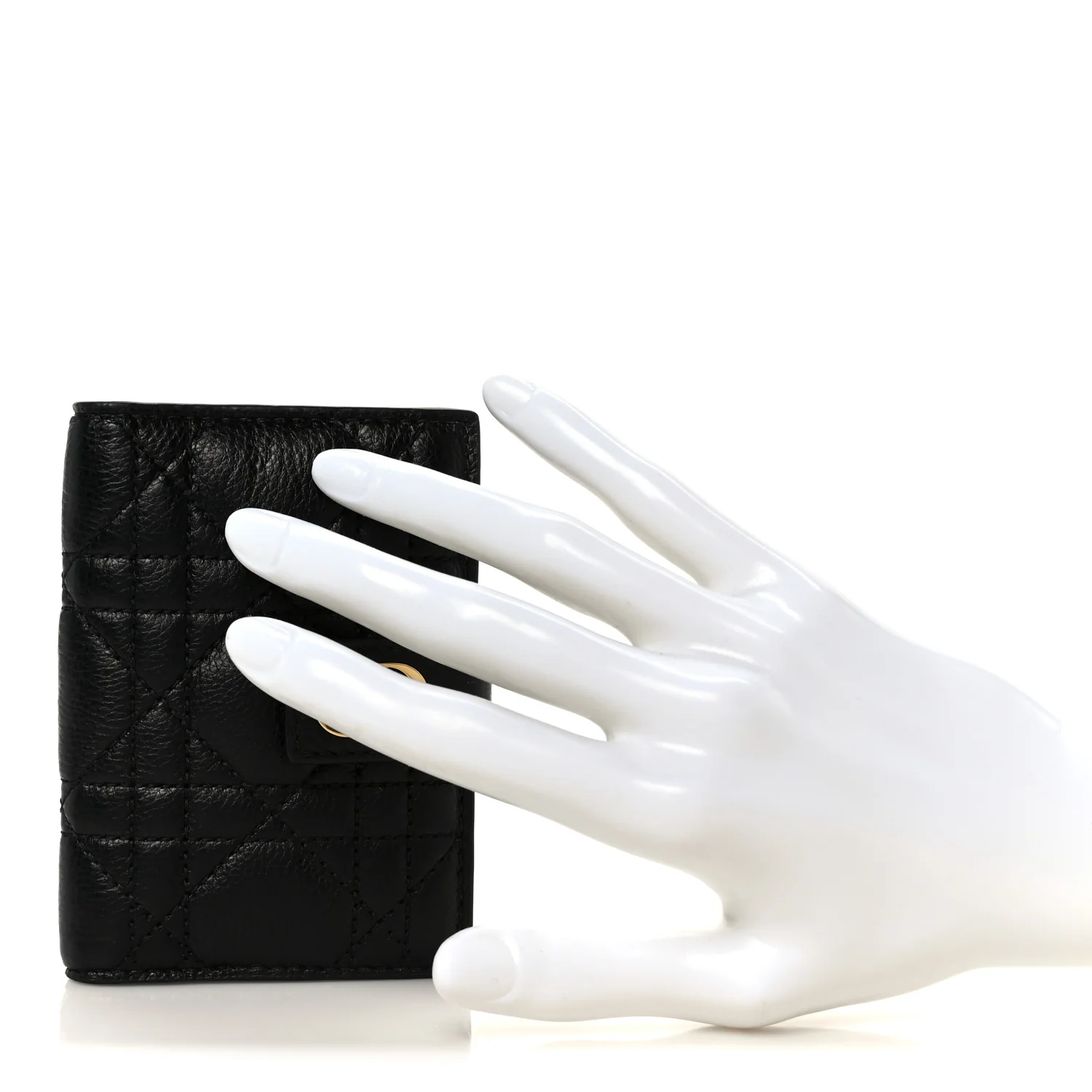 Supple Calfskin Cannage Caro Dandelion Card Holder Black - Image 2