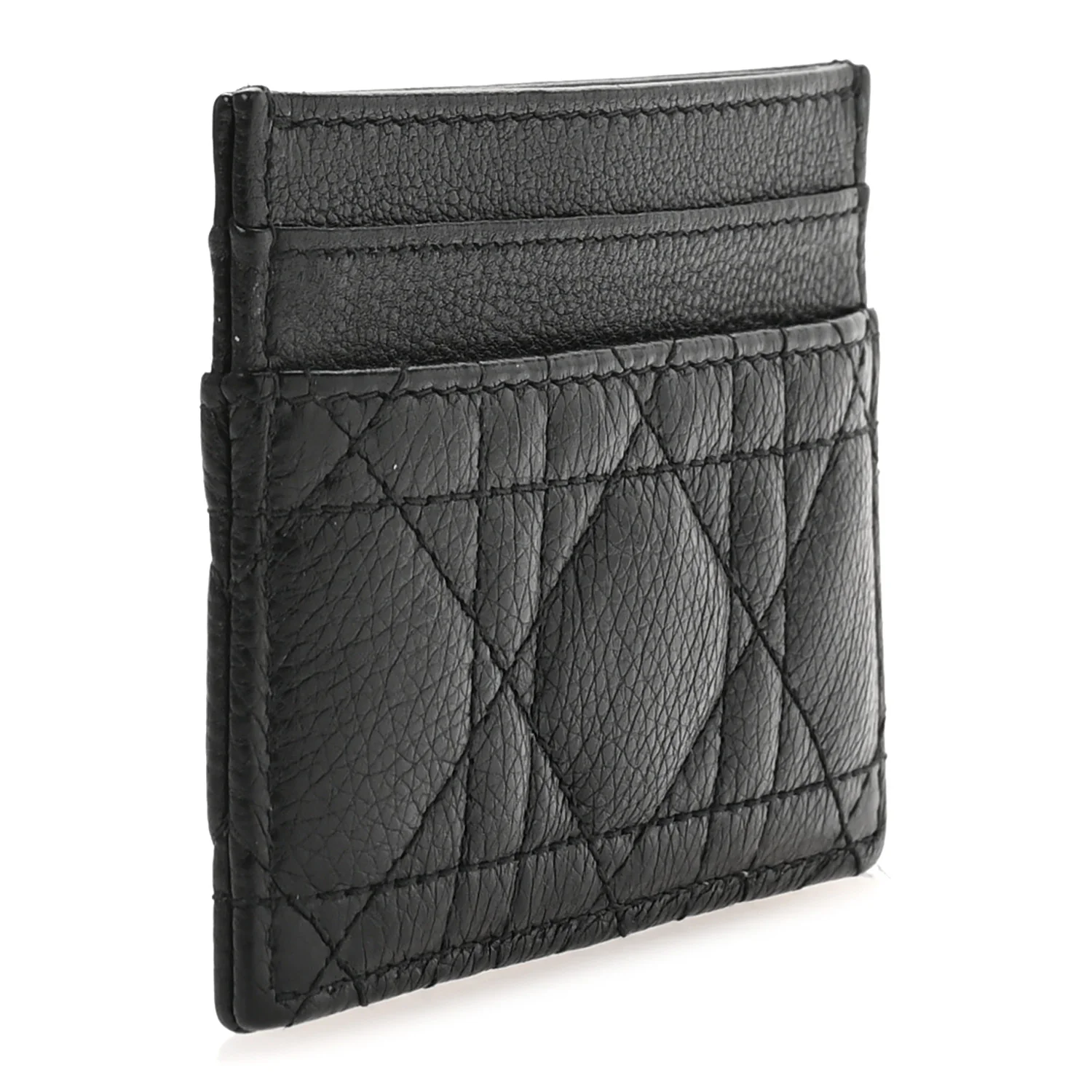 Supple Calfskin Cannage Caro Freesia Card Holder Black - Image 3