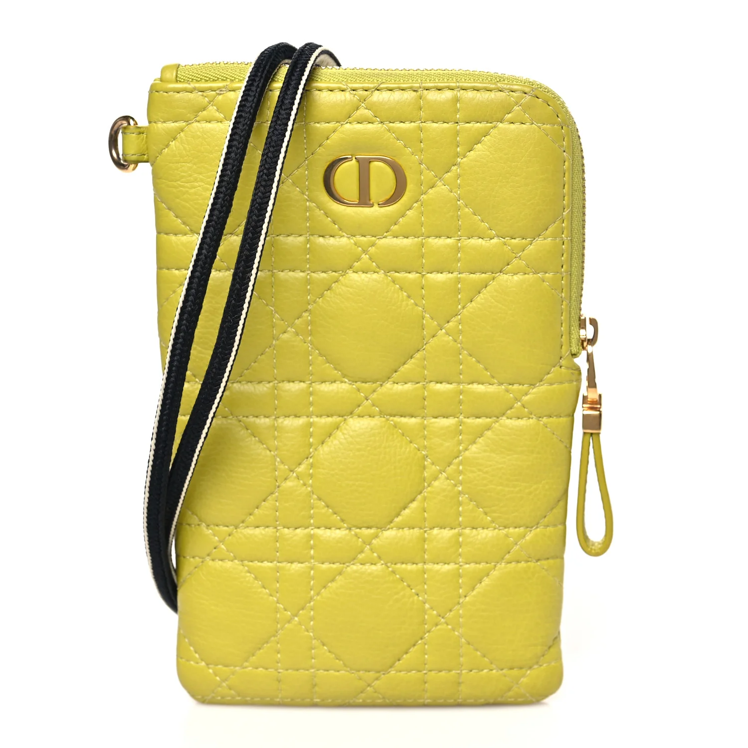 Supple Calfskin Cannage Caro Multifunctional Pouch Lime