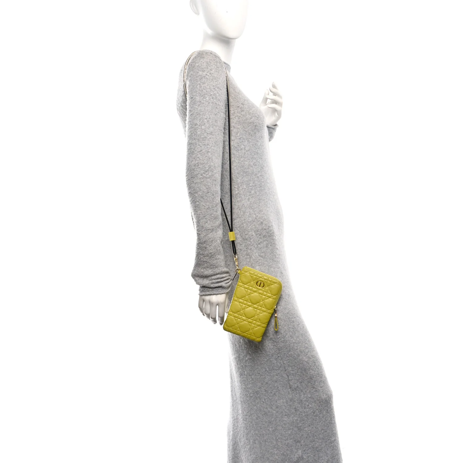 Supple Calfskin Cannage Caro Multifunctional Pouch Lime - Image 2