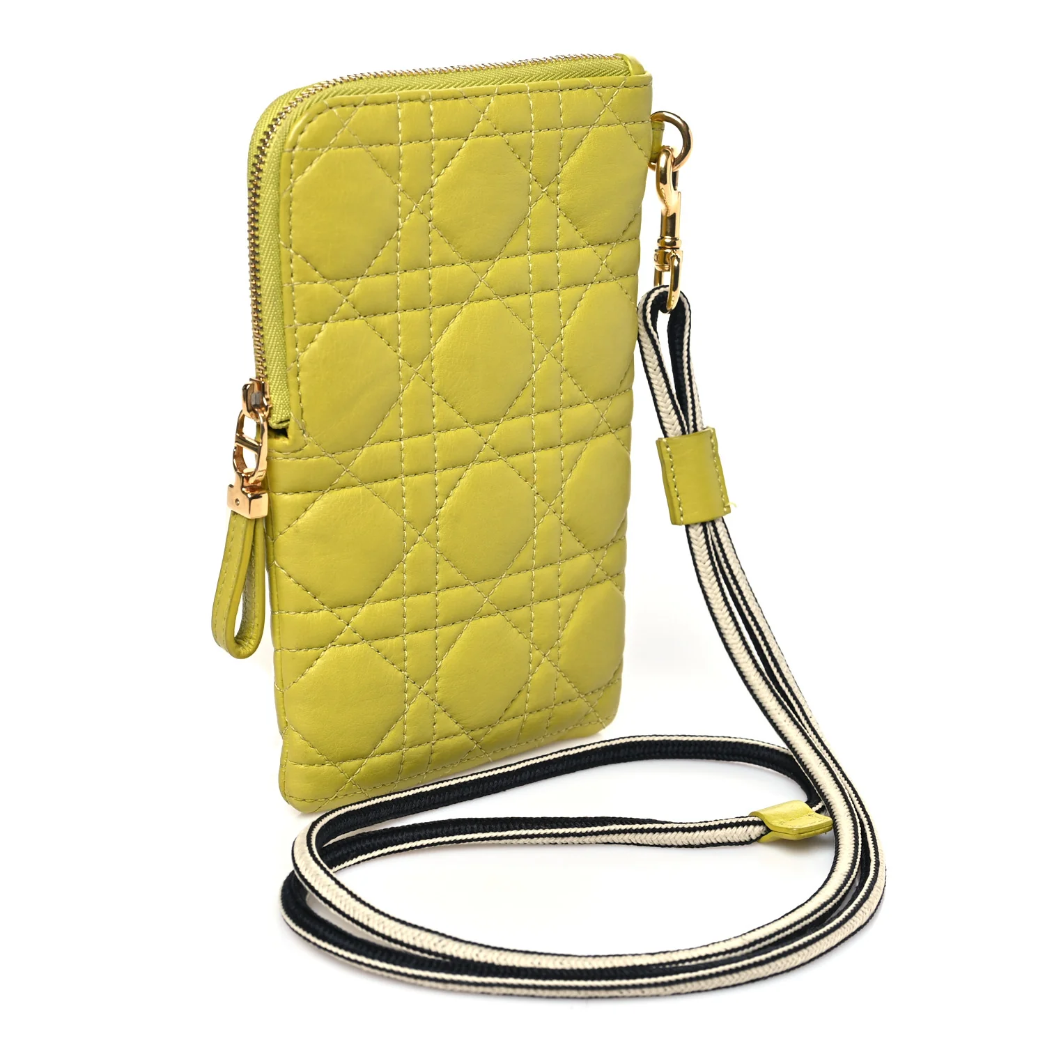 Supple Calfskin Cannage Caro Multifunctional Pouch Lime - Image 3