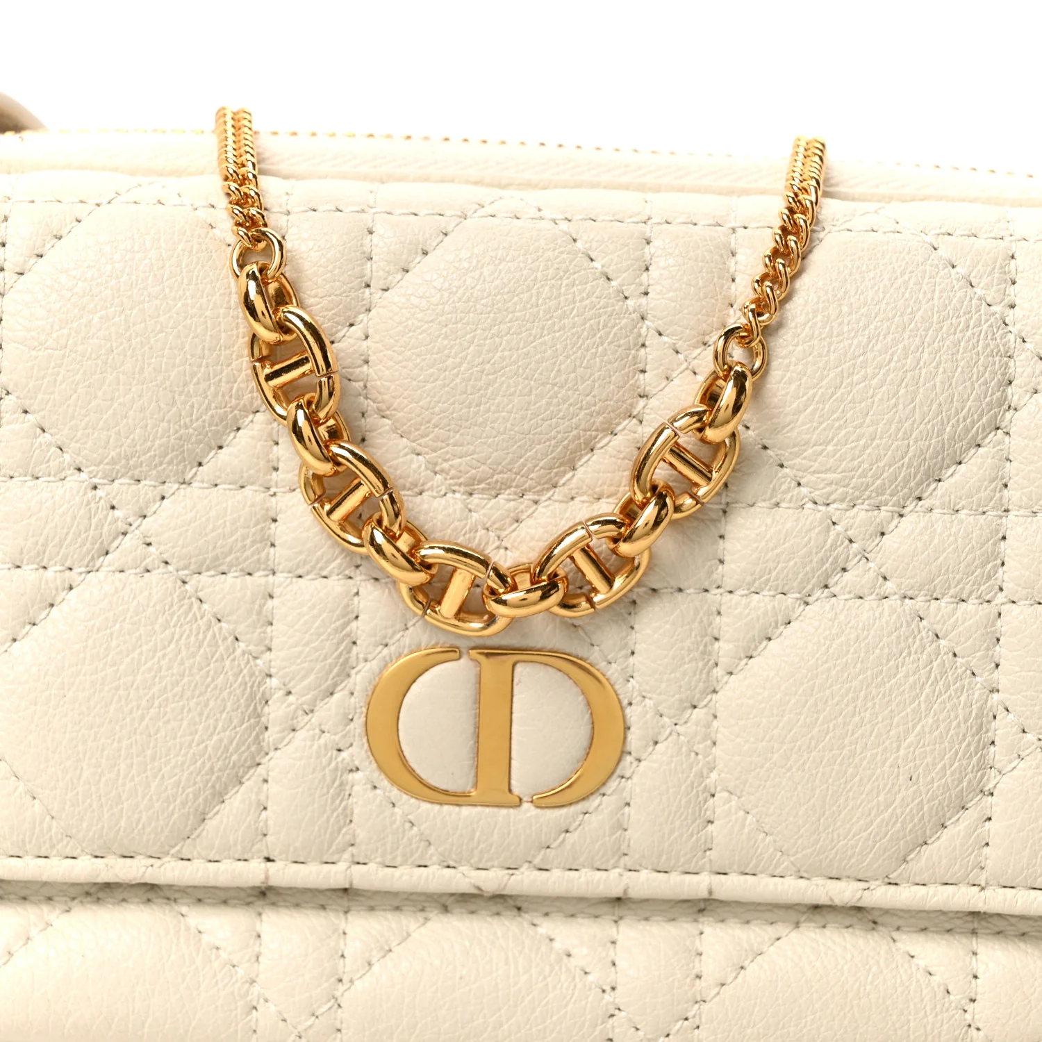 Supple Calfskin Cannage Caro Pouch with Chain Latte - Image 8