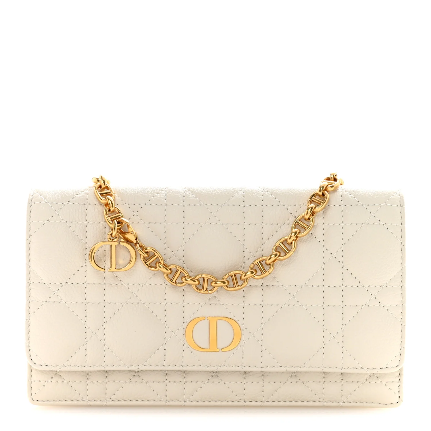 Supple Calfskin Caro Pouch with Chain Latte