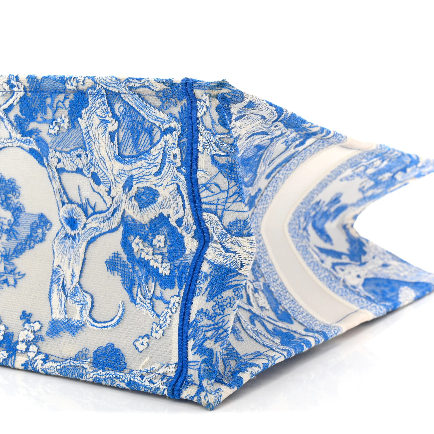 Transparent Canvas Embroidered Large Toile De Jouy Reverse Book Tote Fluorescent Blue - Image 10