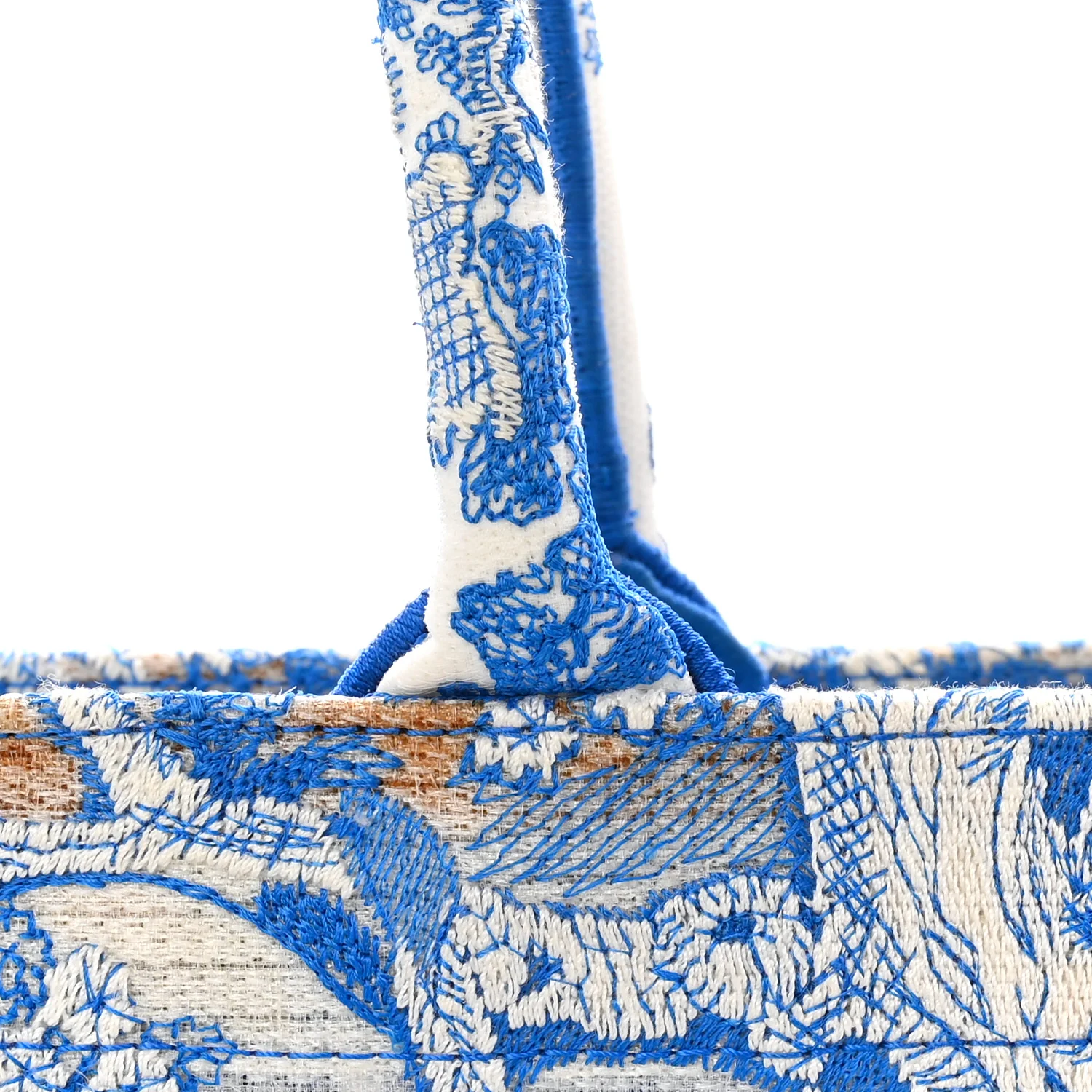 Transparent Canvas Embroidered Large Toile De Jouy Reverse Book Tote Fluorescent Blue - Image 12