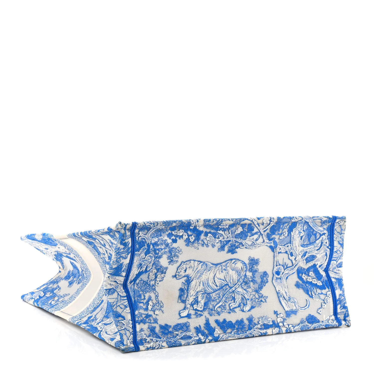 Transparent Canvas Embroidered Large Toile De Jouy Reverse Book Tote Fluorescent Blue - Image 4