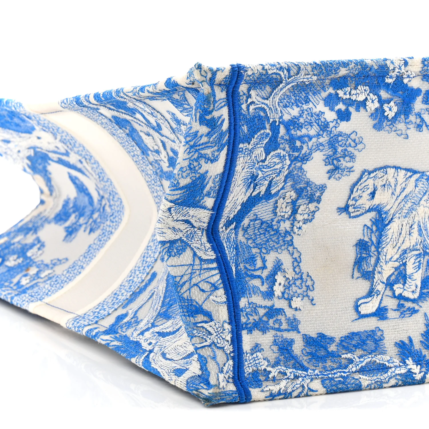 Transparent Canvas Embroidered Large Toile De Jouy Reverse Book Tote Fluorescent Blue - Image 9