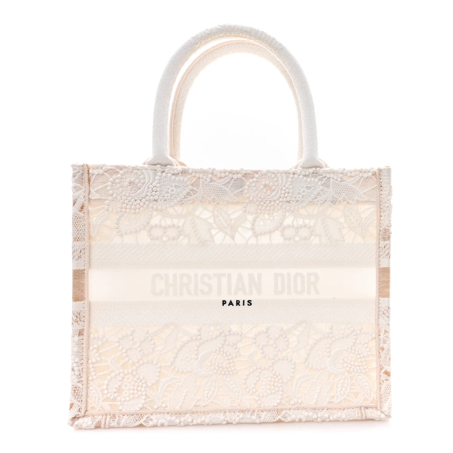 Transparent Embroidered Mesh Macrame Small Book Tote White
