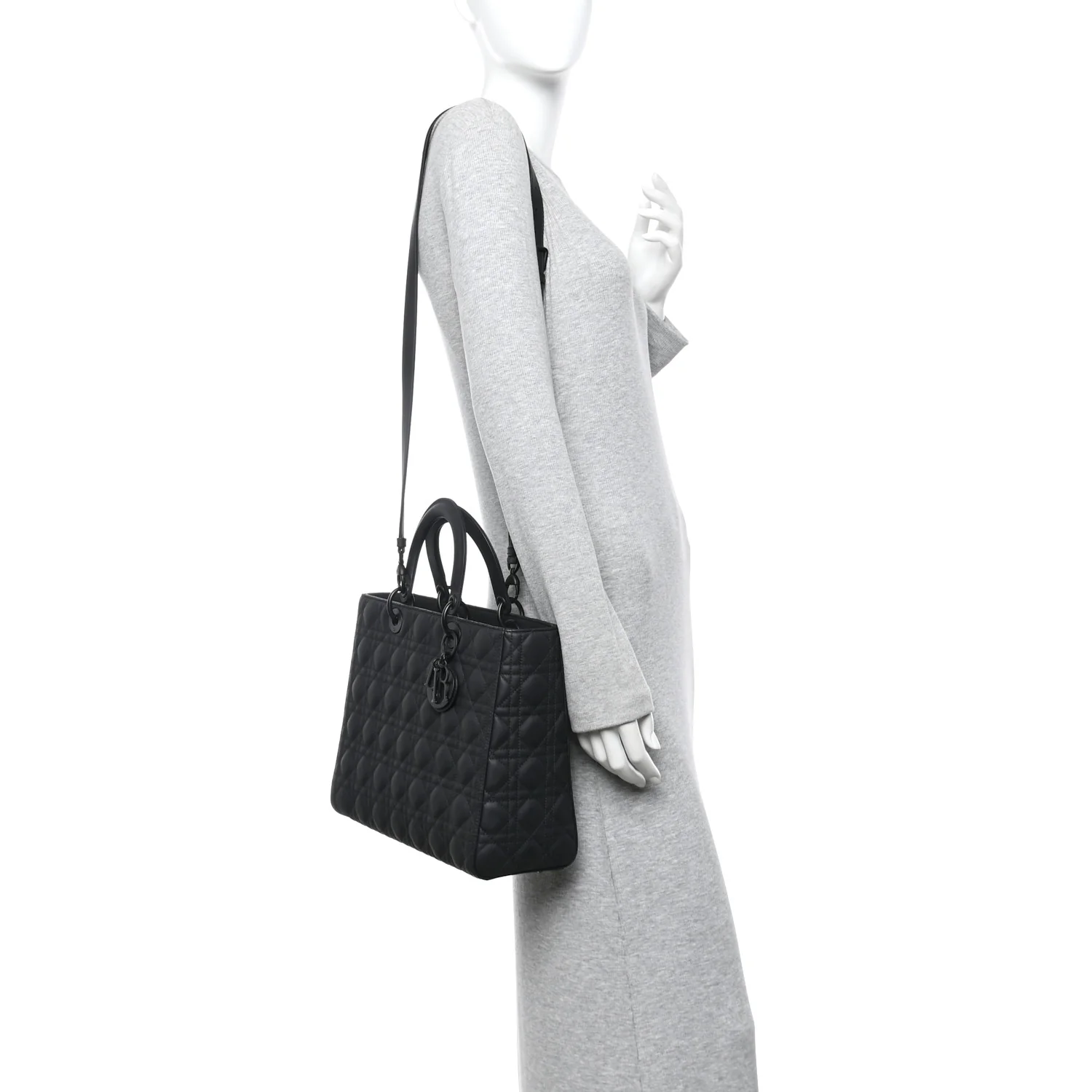 Ultra Matte Calfskin Cannage Large Lady Dior Black - Image 2