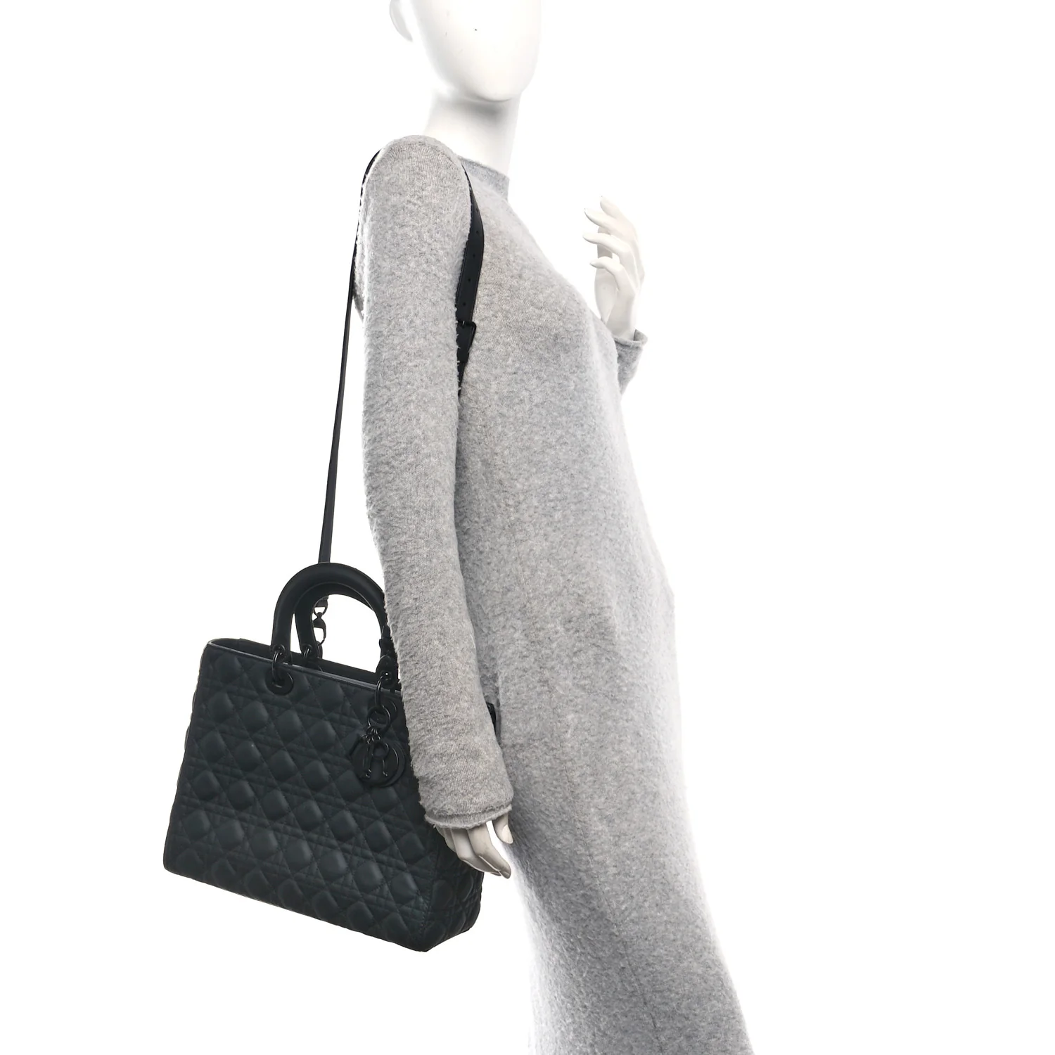 Ultra Matte Calfskin Cannage Large Lady Dior Black - Image 2