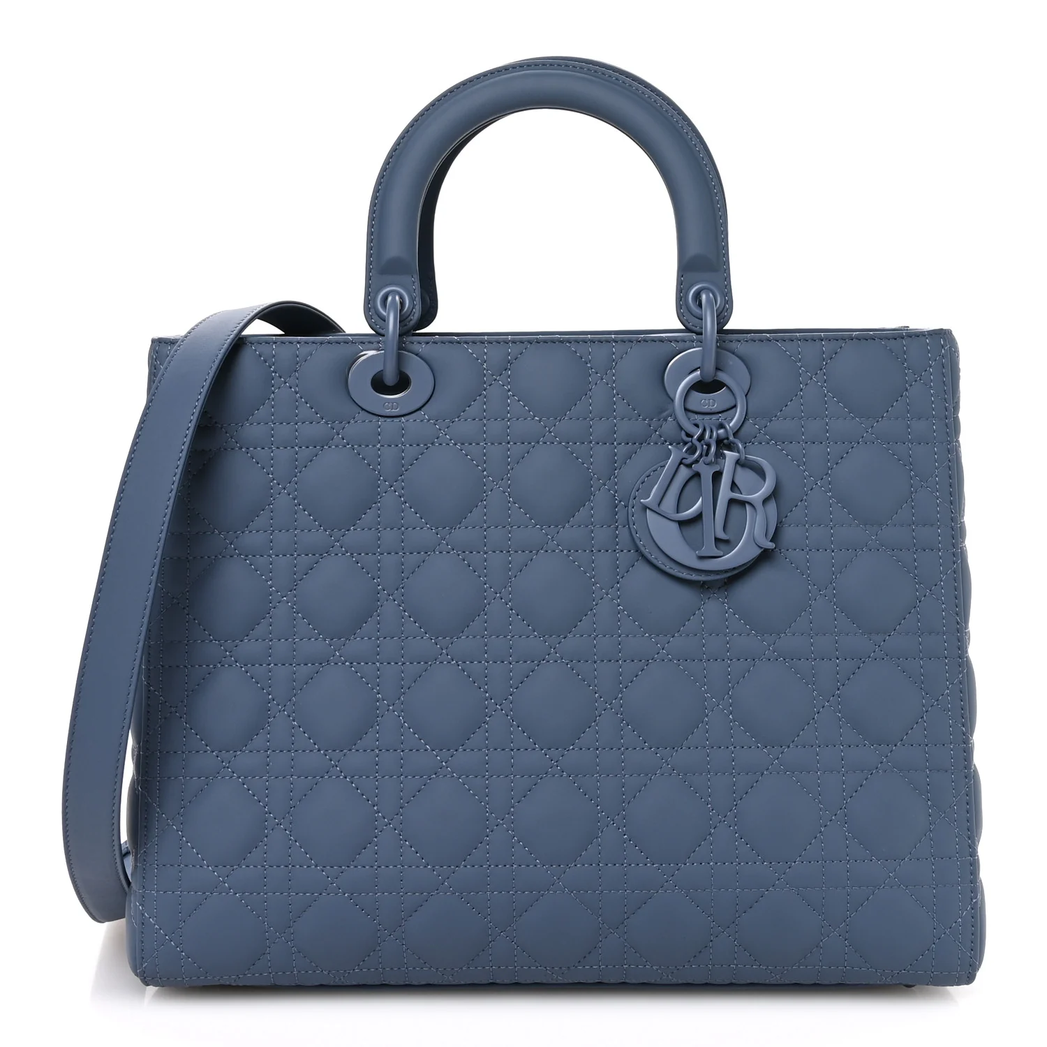 Ultra Matte Calfskin Cannage Large Lady Dior Denim Blue