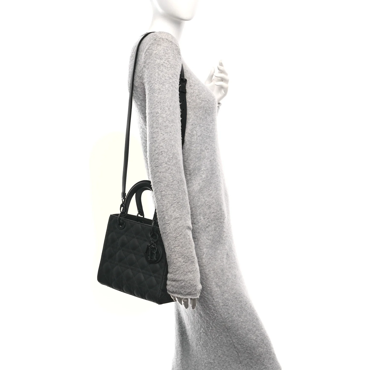 Ultra Matte Calfskin Cannage Medium Lady Dior Black - Image 2