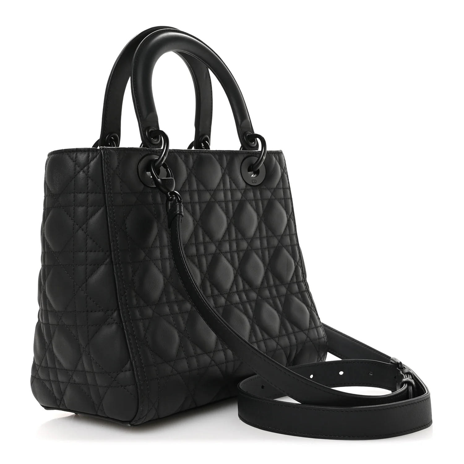 Ultra Matte Calfskin Cannage Medium Lady Dior Black - Image 3
