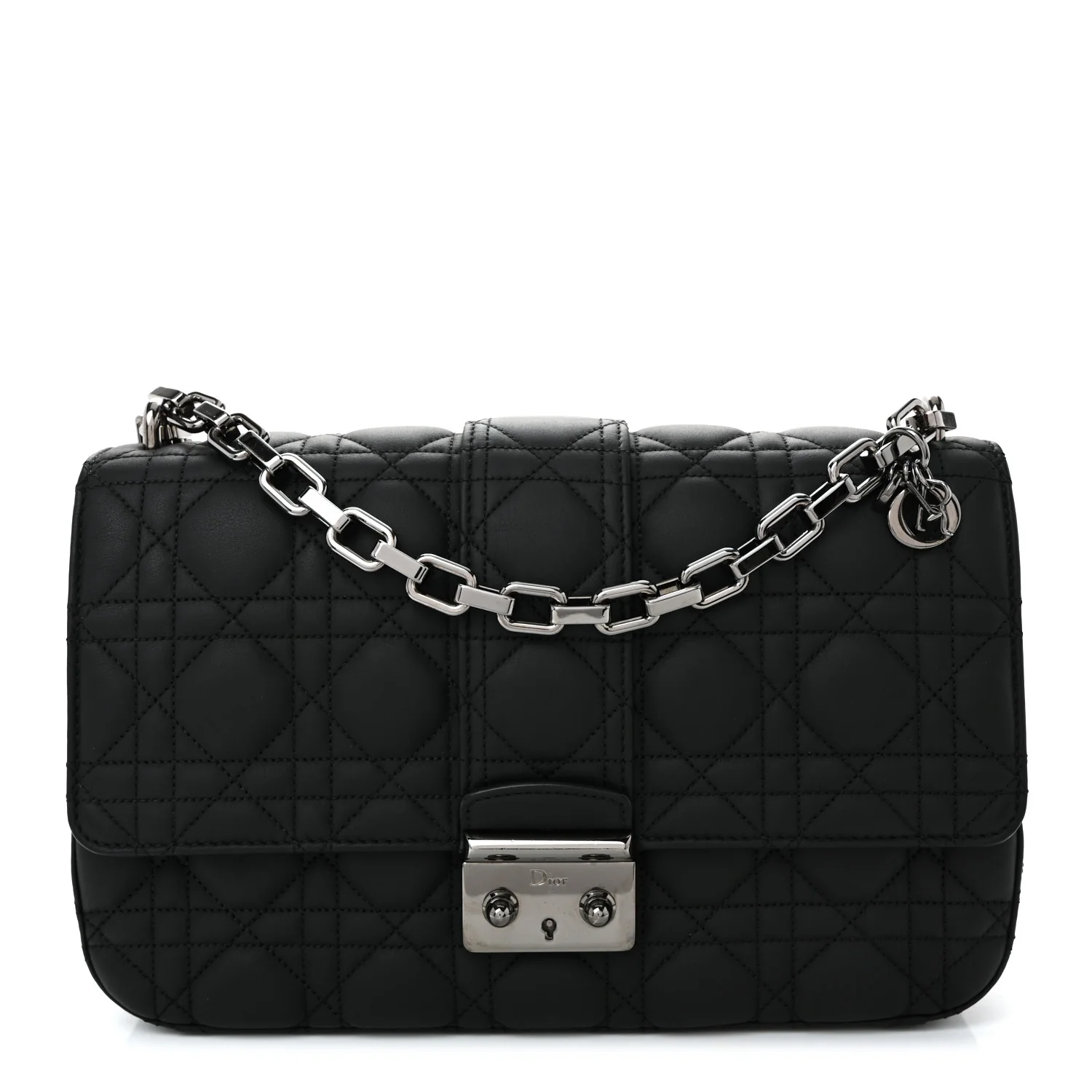 Ultra Matte Calfskin Cannage Medium Miss Dior Flap Black