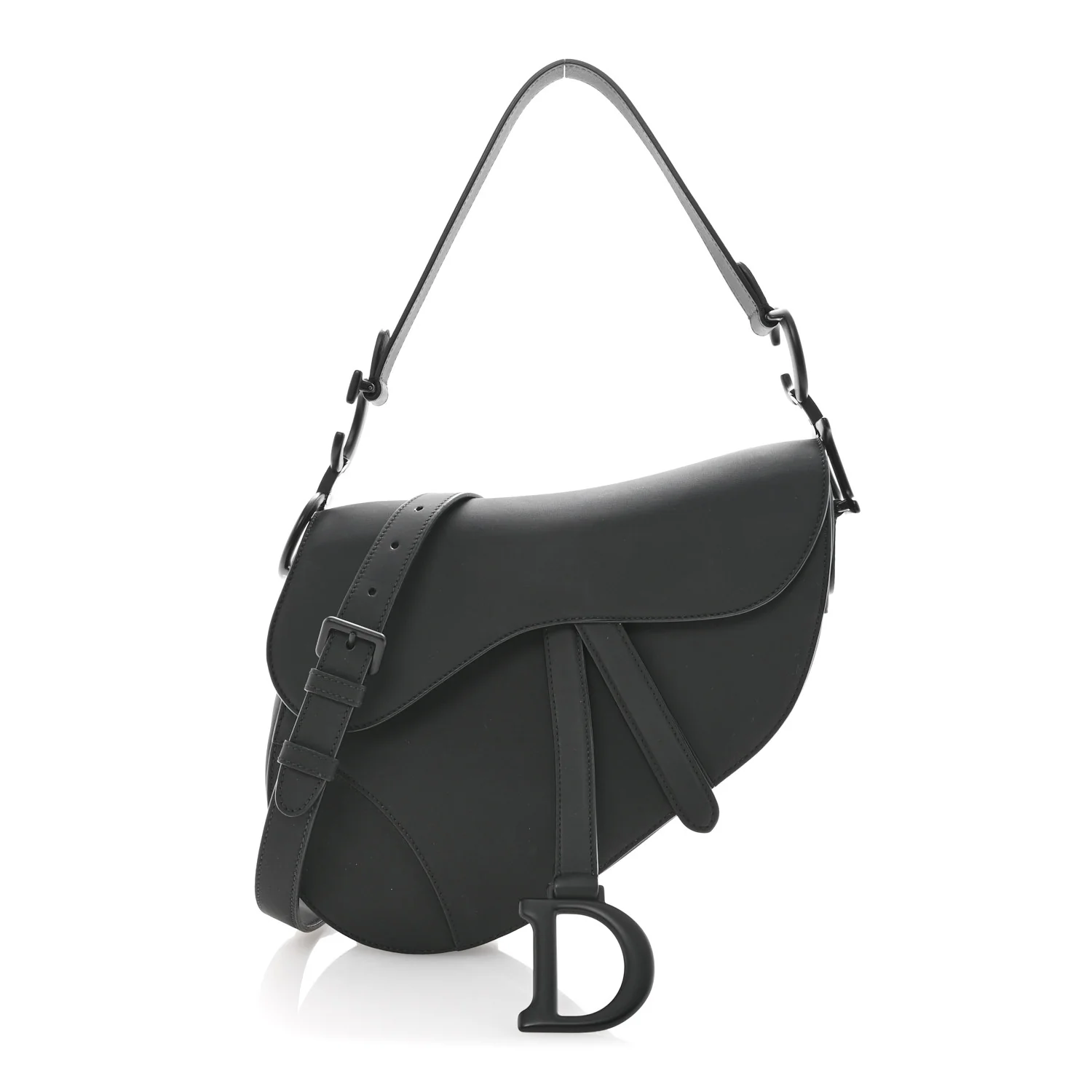 Ultra Matte Calfskin Saddle Bag With Strap Black
