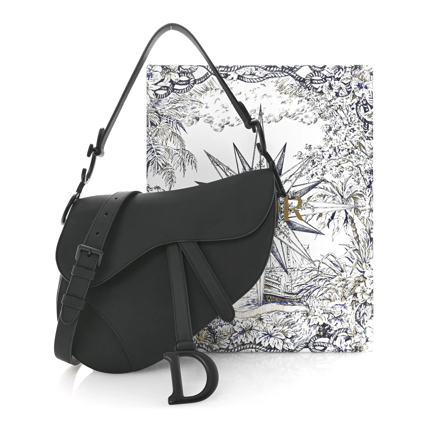 Ultra Matte Calfskin Saddle Bag With Strap Black - Image 11