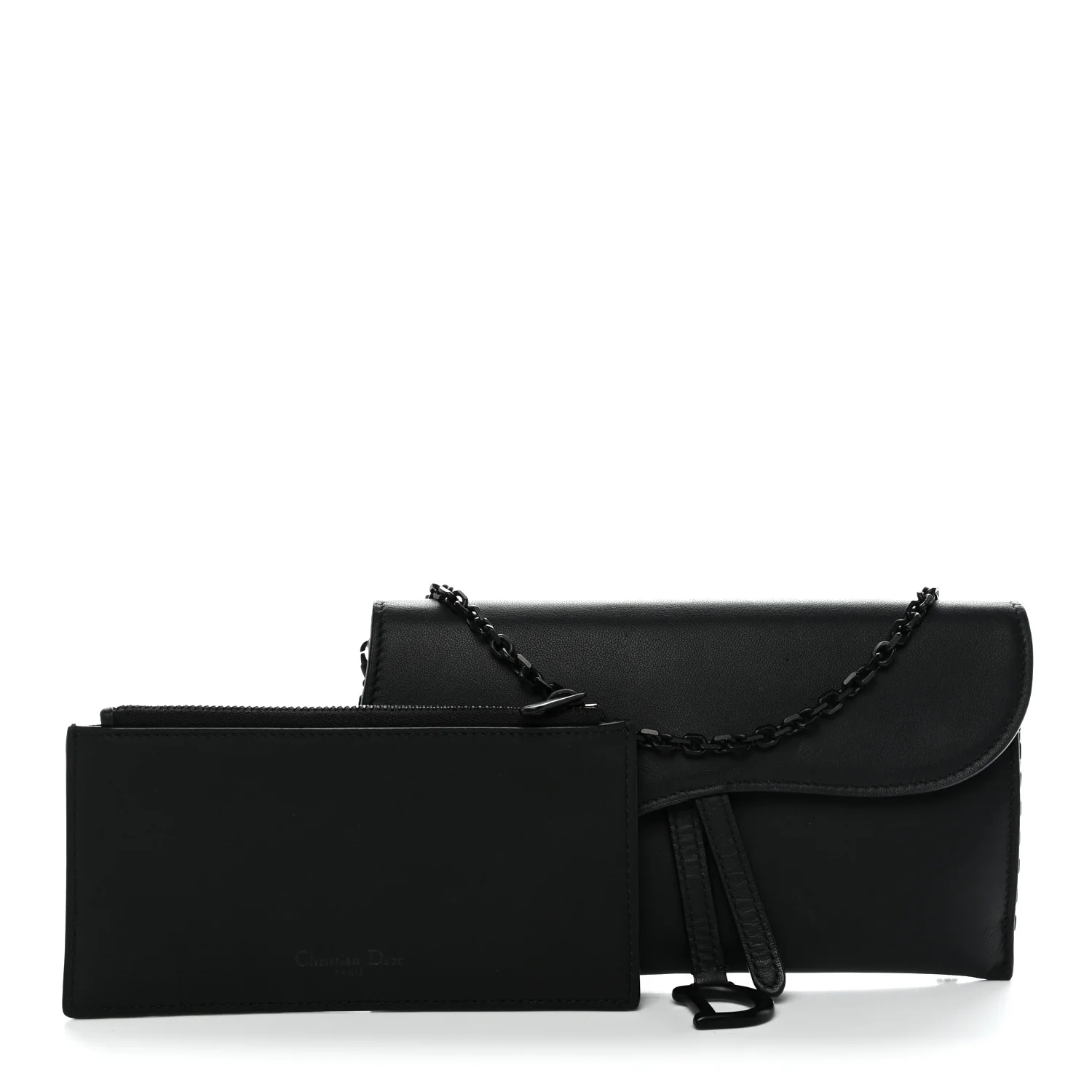 Ultra Matte Calfskin Saddle Chain Wallet Pouch Black - Image 3