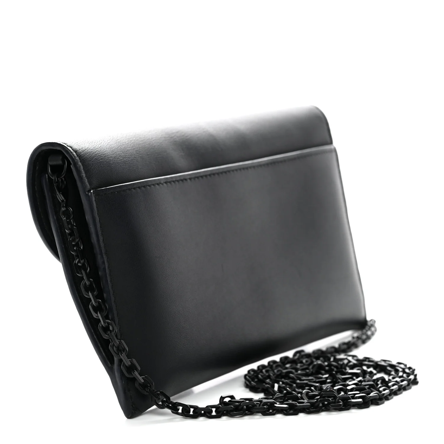 Ultra Matte Calfskin Saddle Chain Wallet Pouch Black - Image 4