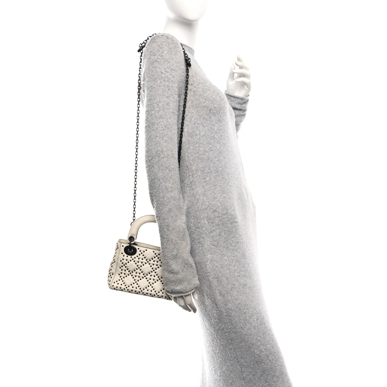 Ultra Matte Calfskin Studded Mini Supple Lady Dior White Black - Image 2