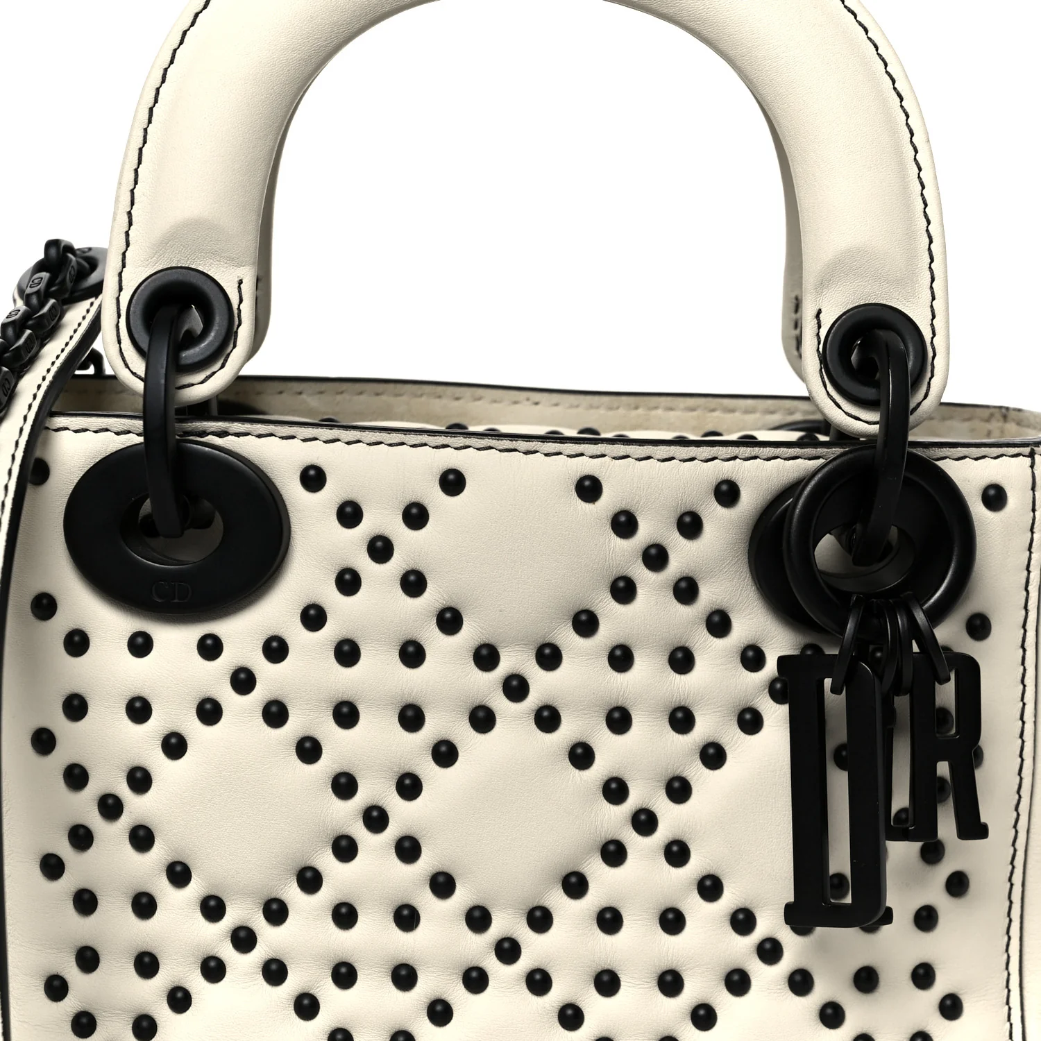 Ultra Matte Calfskin Studded Mini Supple Lady Dior White Black - Image 8