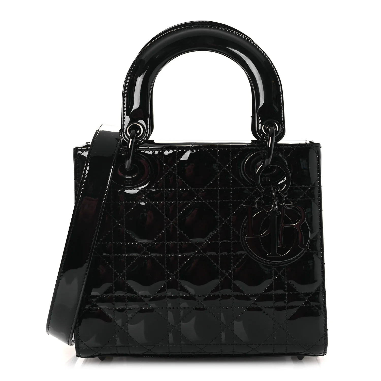 Ultraglossy Patent Cannage Small Lady Dior Black