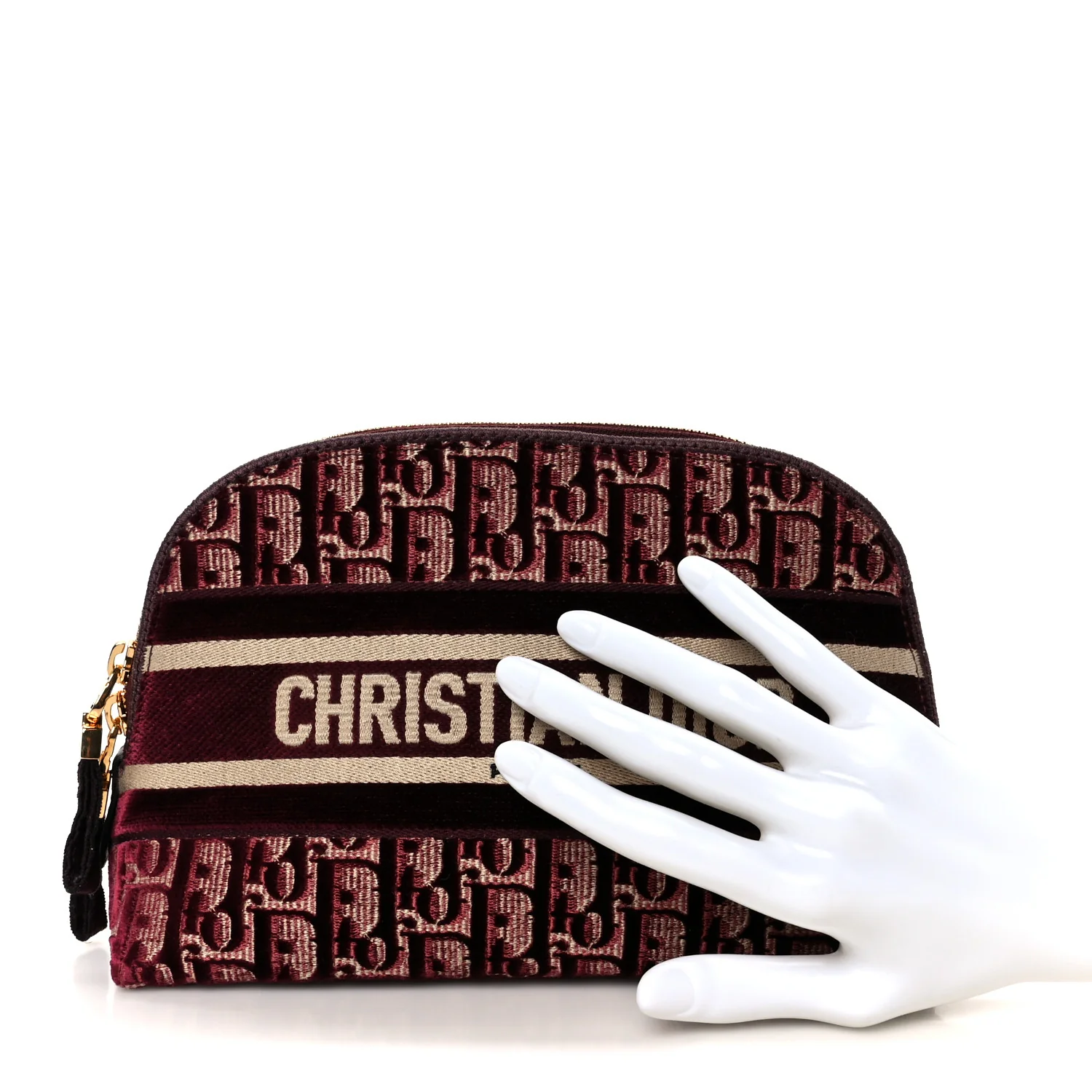 Velvet Oblique Cosmetic Pouch Burgundy - Image 2
