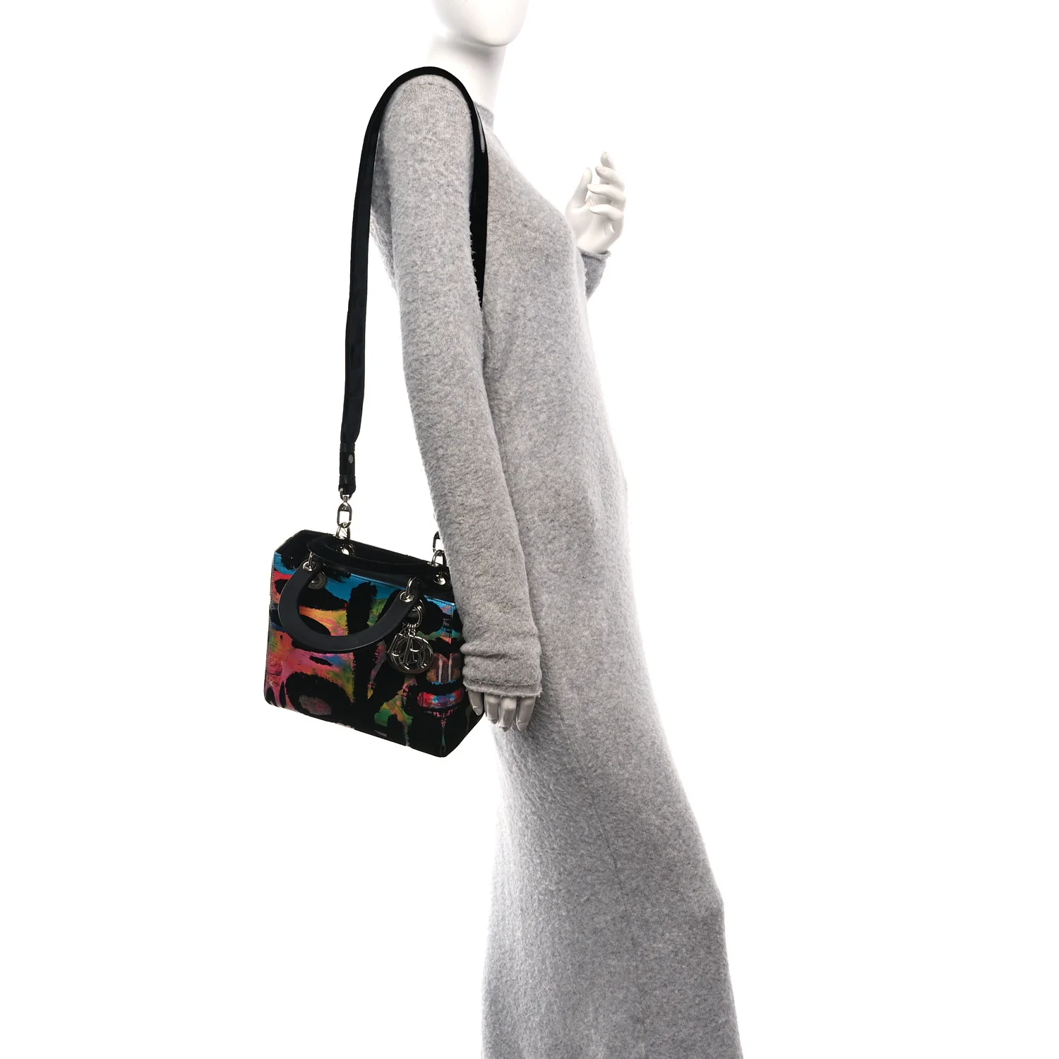 X CHRIS MARTIN Velvet Printed Medium Lady Dior Art Black Multicolor - Image 2