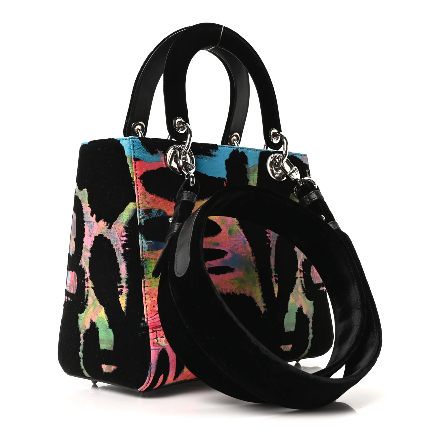 X CHRIS MARTIN Velvet Printed Medium Lady Dior Art Black Multicolor - Image 3