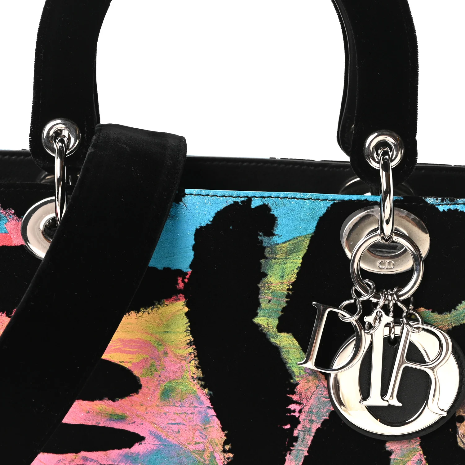 X CHRIS MARTIN Velvet Printed Medium Lady Dior Art Black Multicolor - Image 7