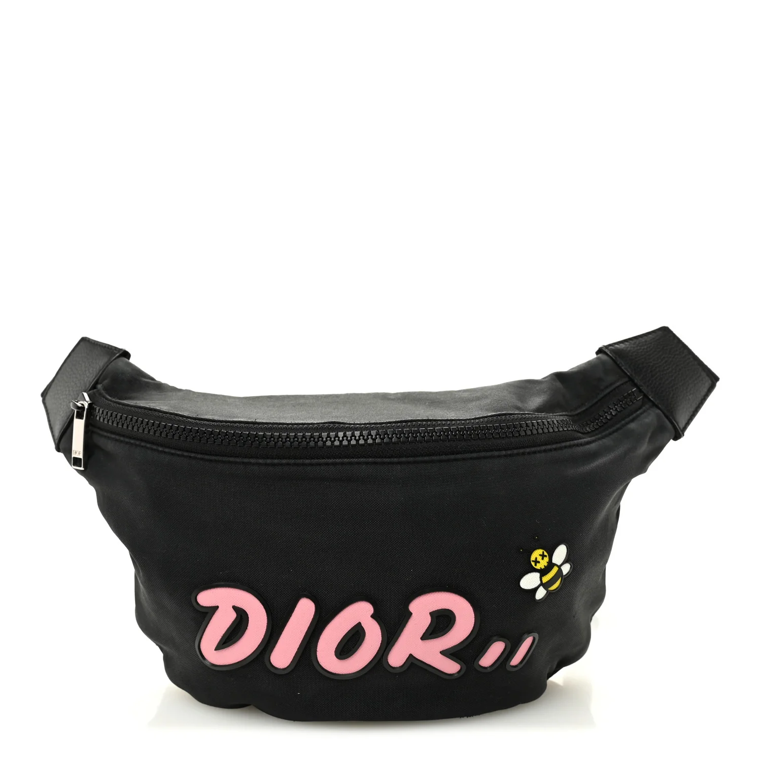 X KAWS Nylon Calfskin Bee Belt Bag Black