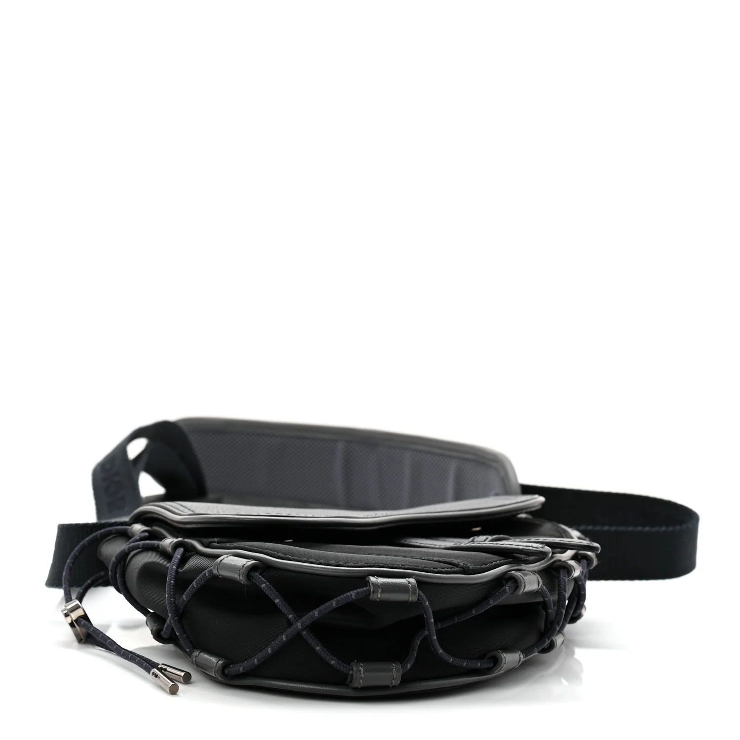 X SACAI Grained Calfskin Technical Fabric Mens Saddle Bag Black - Image 4