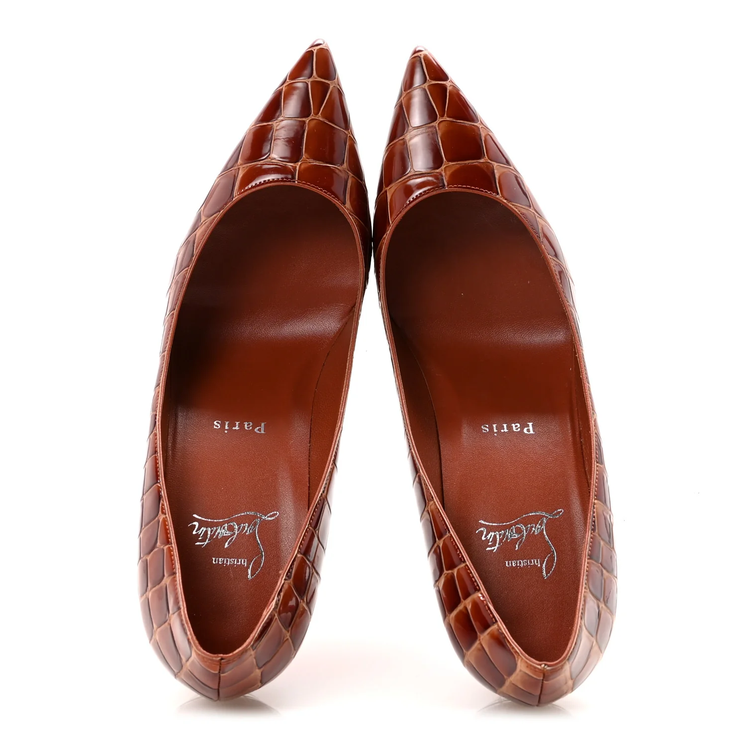 Calfskin Crocodile Embossed Kate 85 Pumps 38 Acajou - Image 2