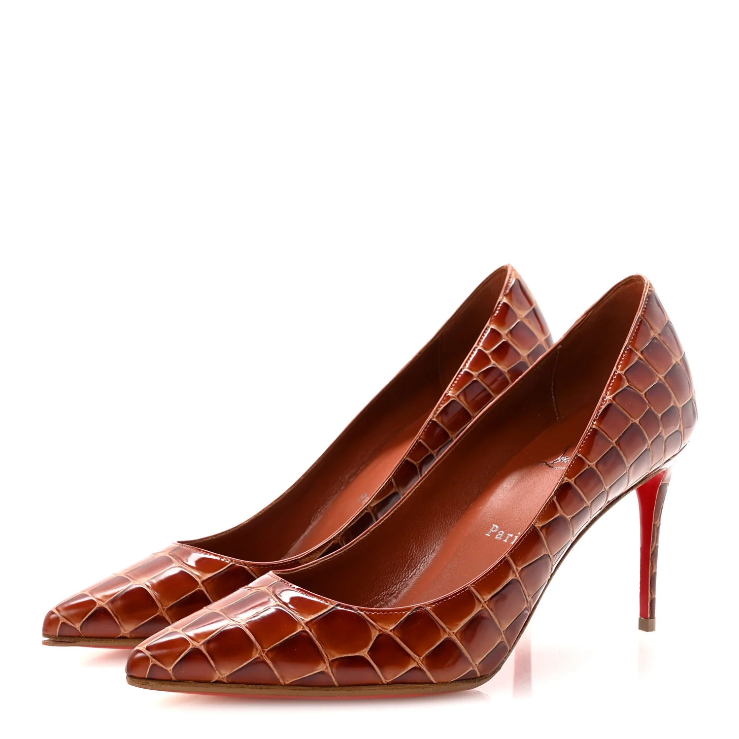 Calfskin Crocodile Embossed Kate 85 Pumps 38 Acajou - Image 4