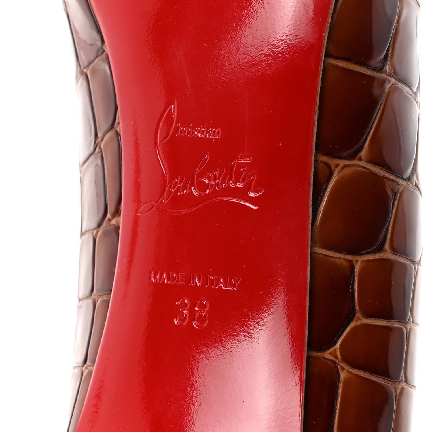 Calfskin Crocodile Embossed Kate 85 Pumps 38 Acajou - Image 7