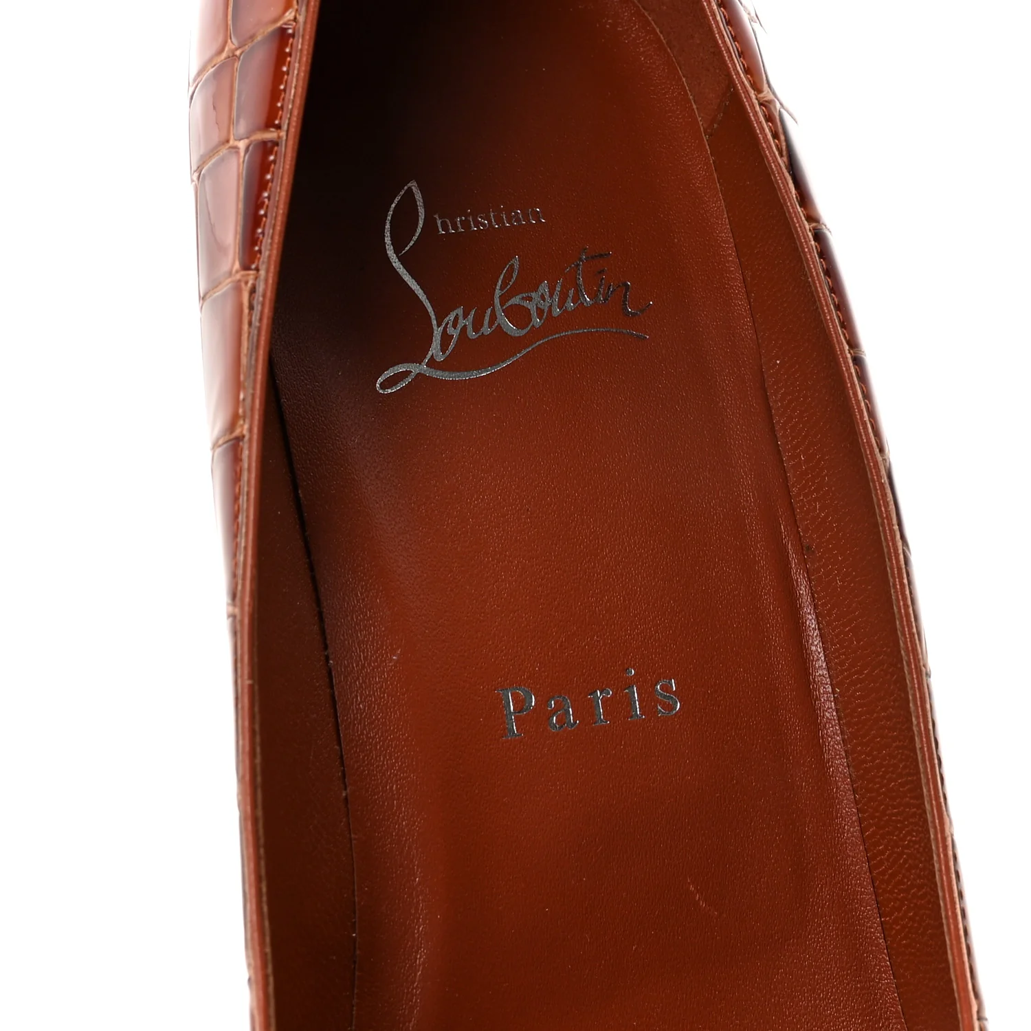 Calfskin Crocodile Embossed Kate 85 Pumps 38 Acajou - Image 8