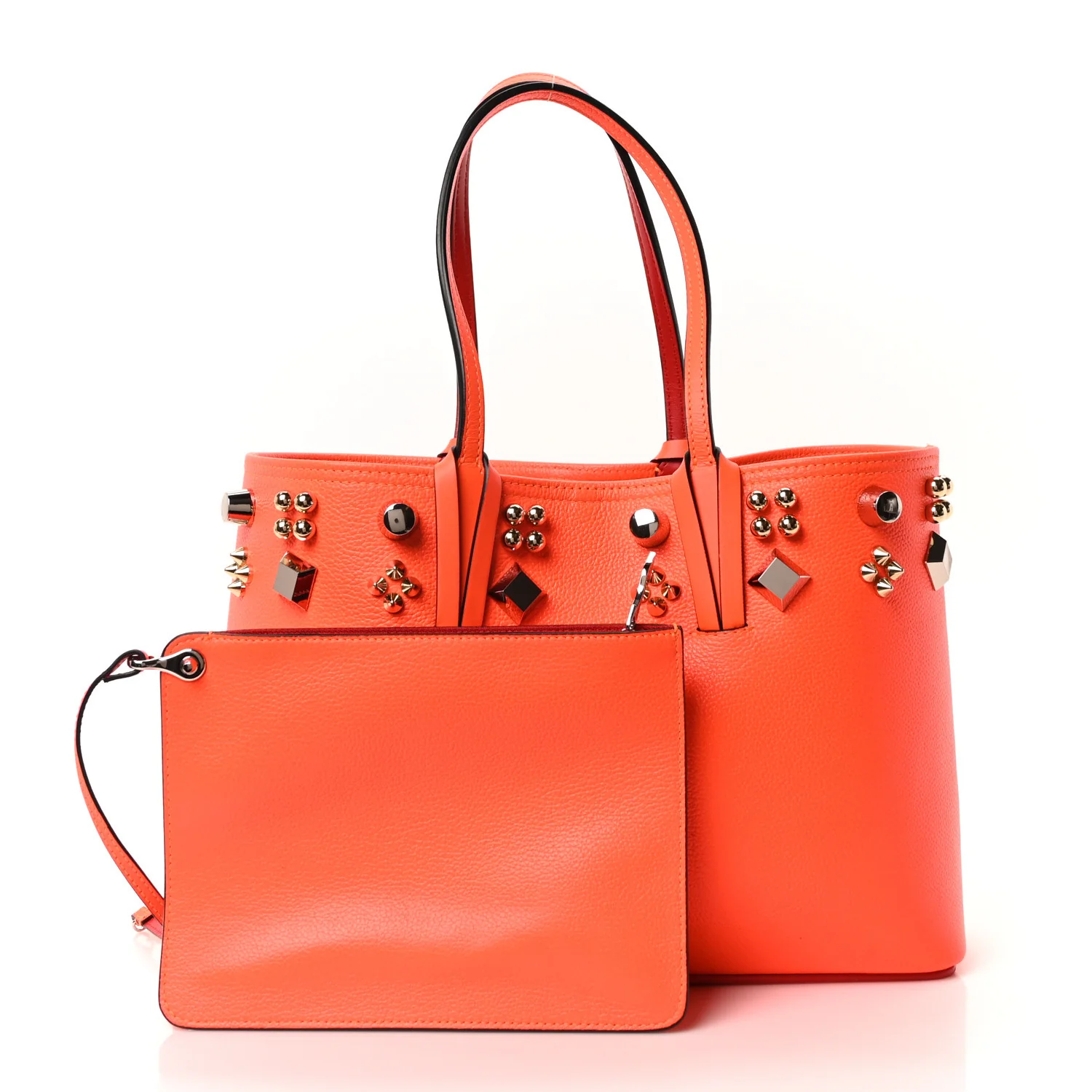 Calfskin Empire Spike Studded East West Cabata Tote Sunrise Multicolor - Image 3