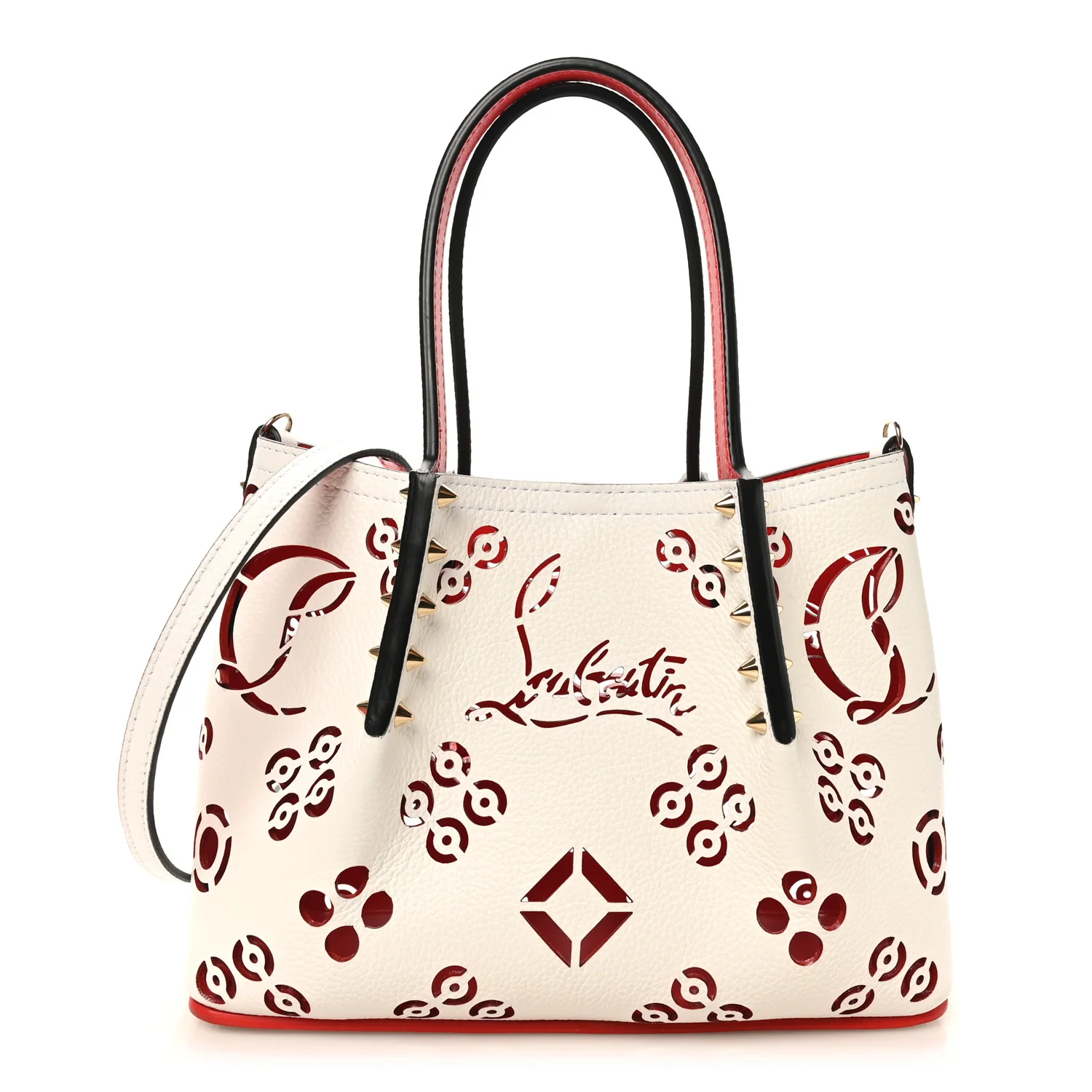 Calfskin Loubinthesky Mini Perforated Cabarock Spikes Tote White