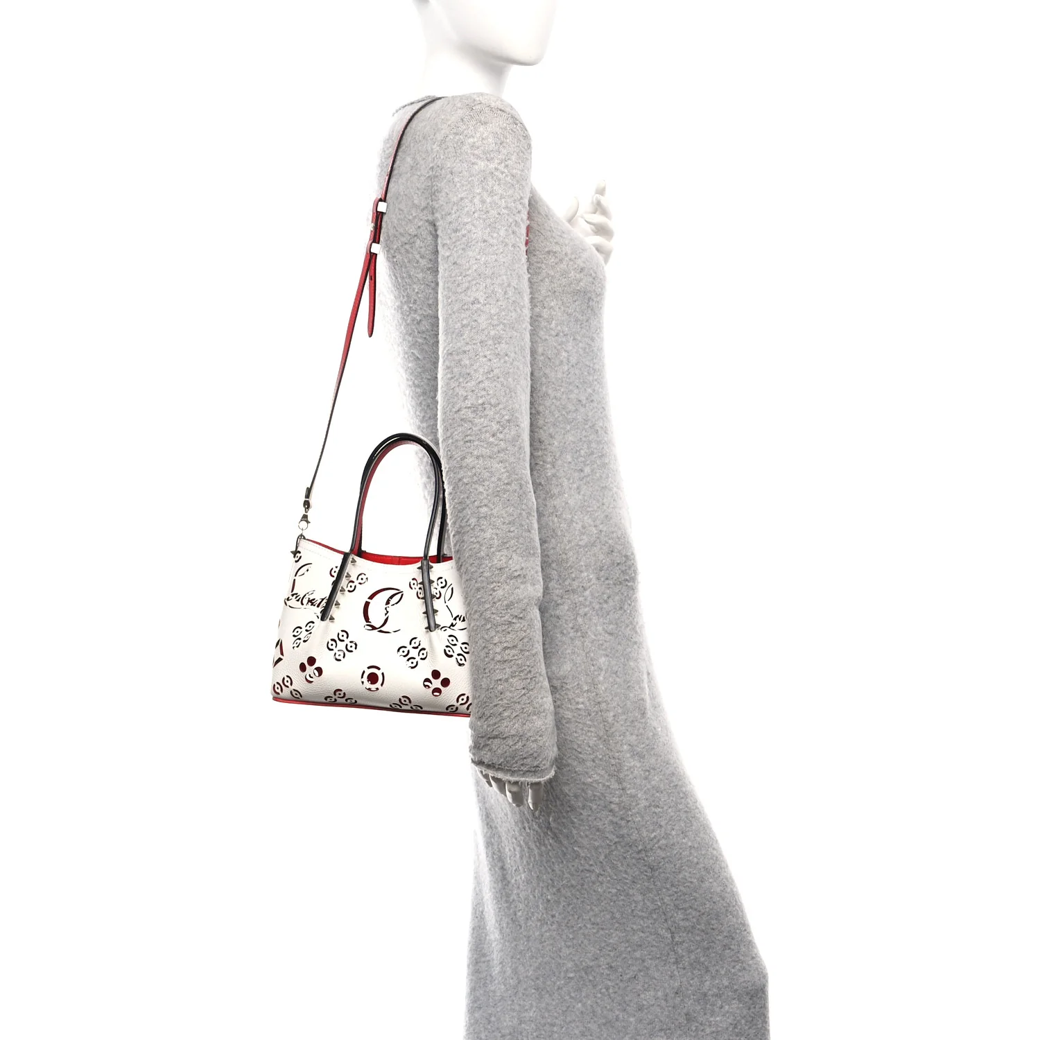 Calfskin Loubinthesky Mini Perforated Cabarock Spikes Tote White - Image 2