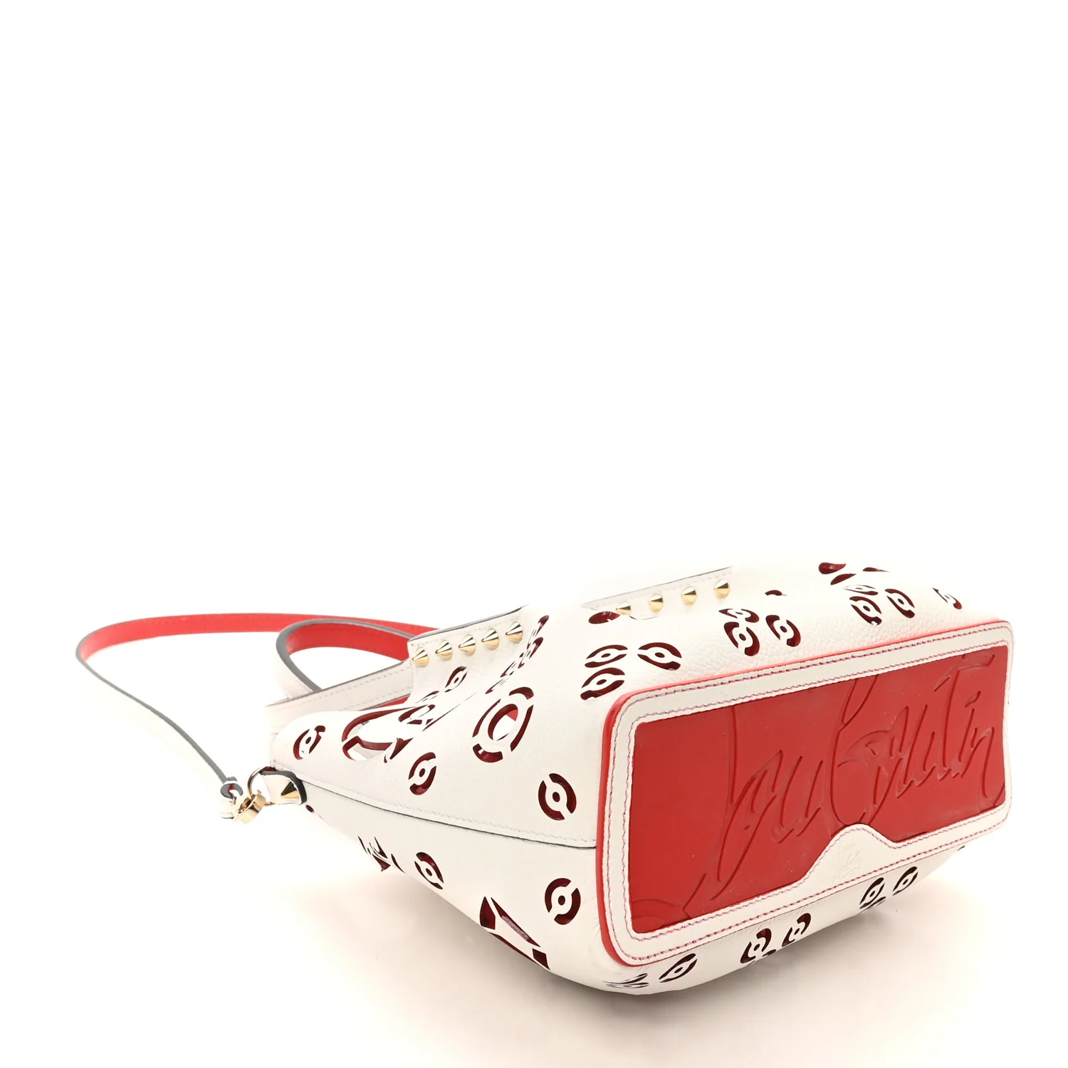 Calfskin Loubinthesky Mini Perforated Cabarock Spikes Tote White - Image 4